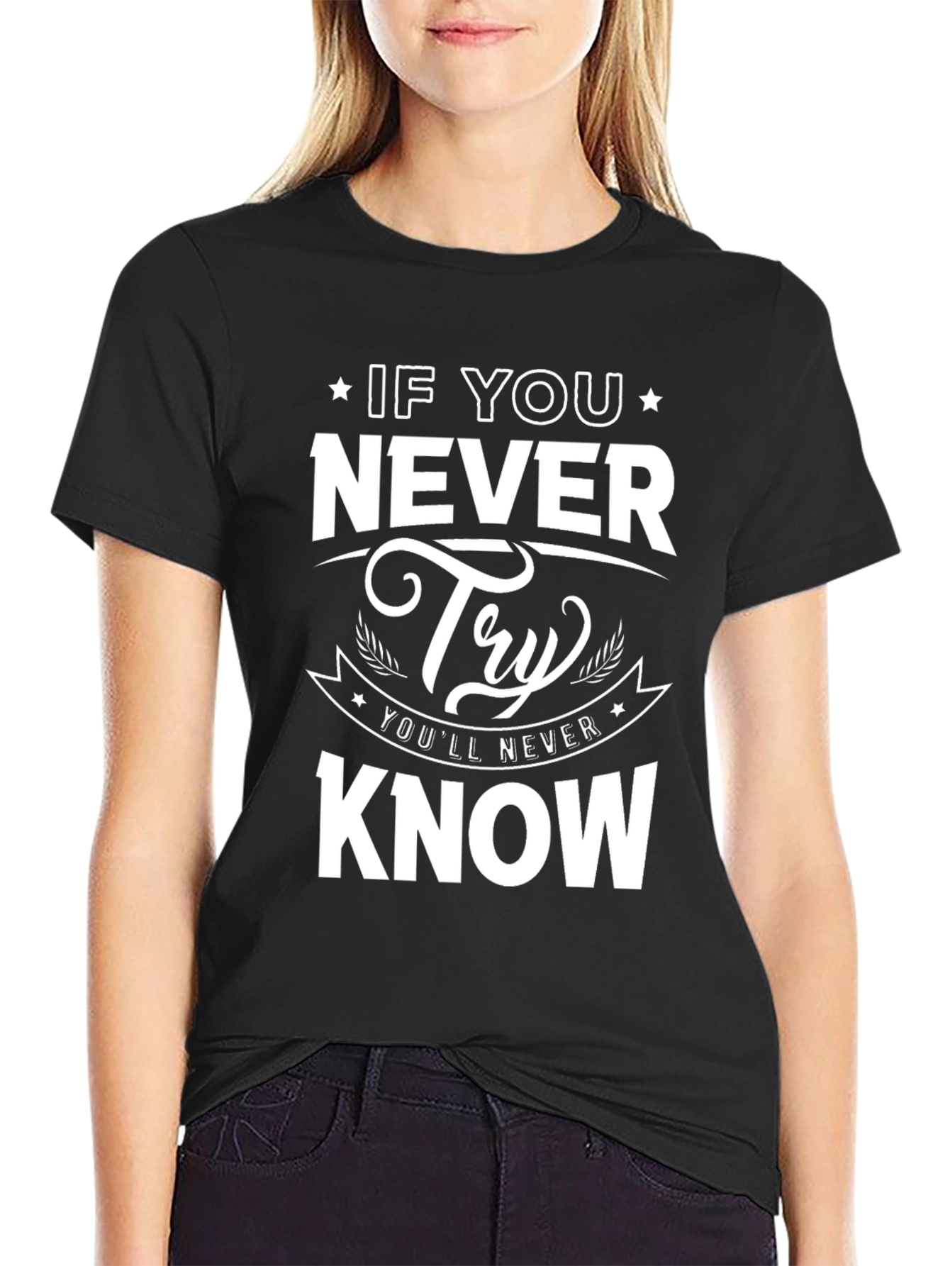 Black Never Try Never Know Graphic Tee view 2