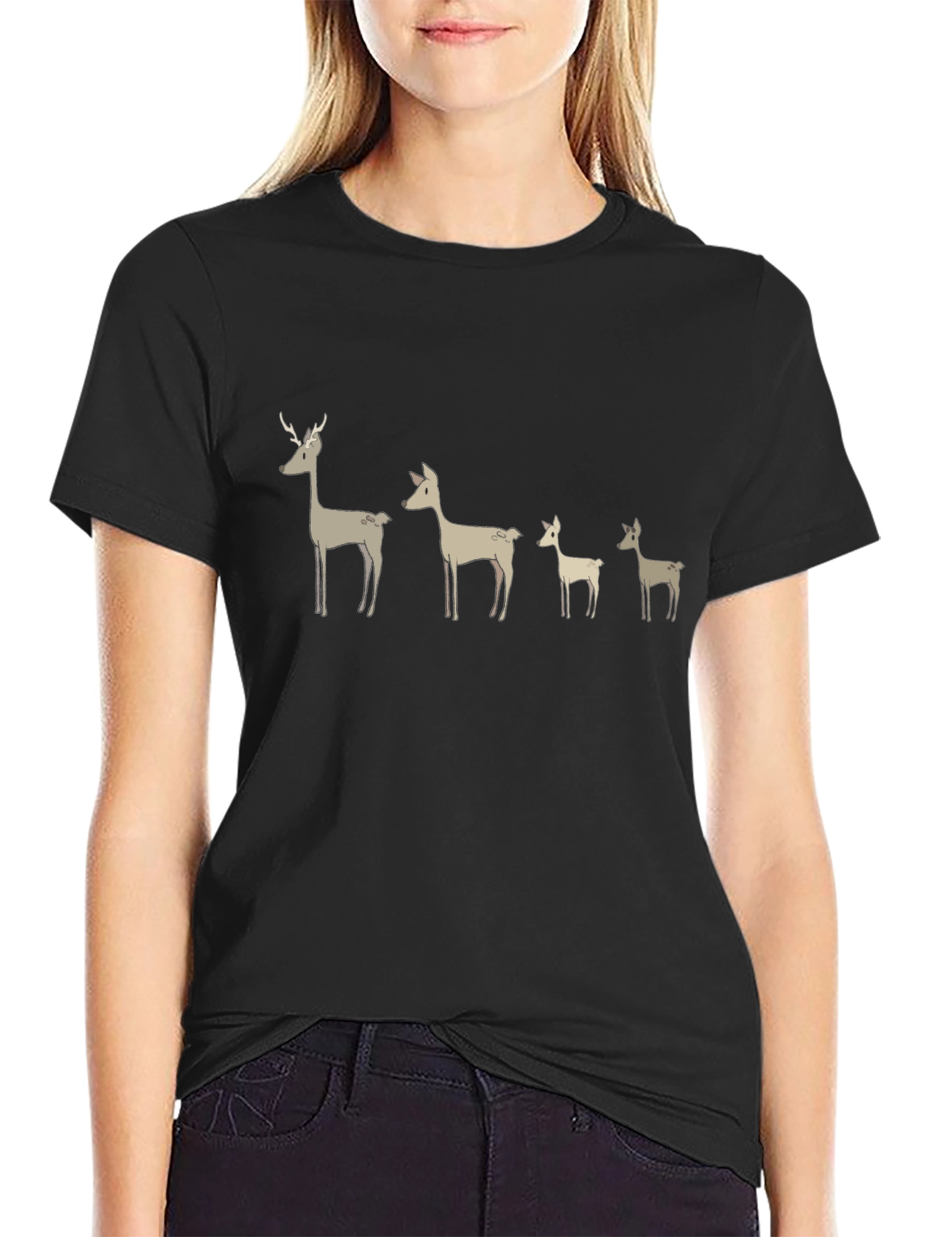 Black Deer Family Graphic T-Shirt - Black view 2