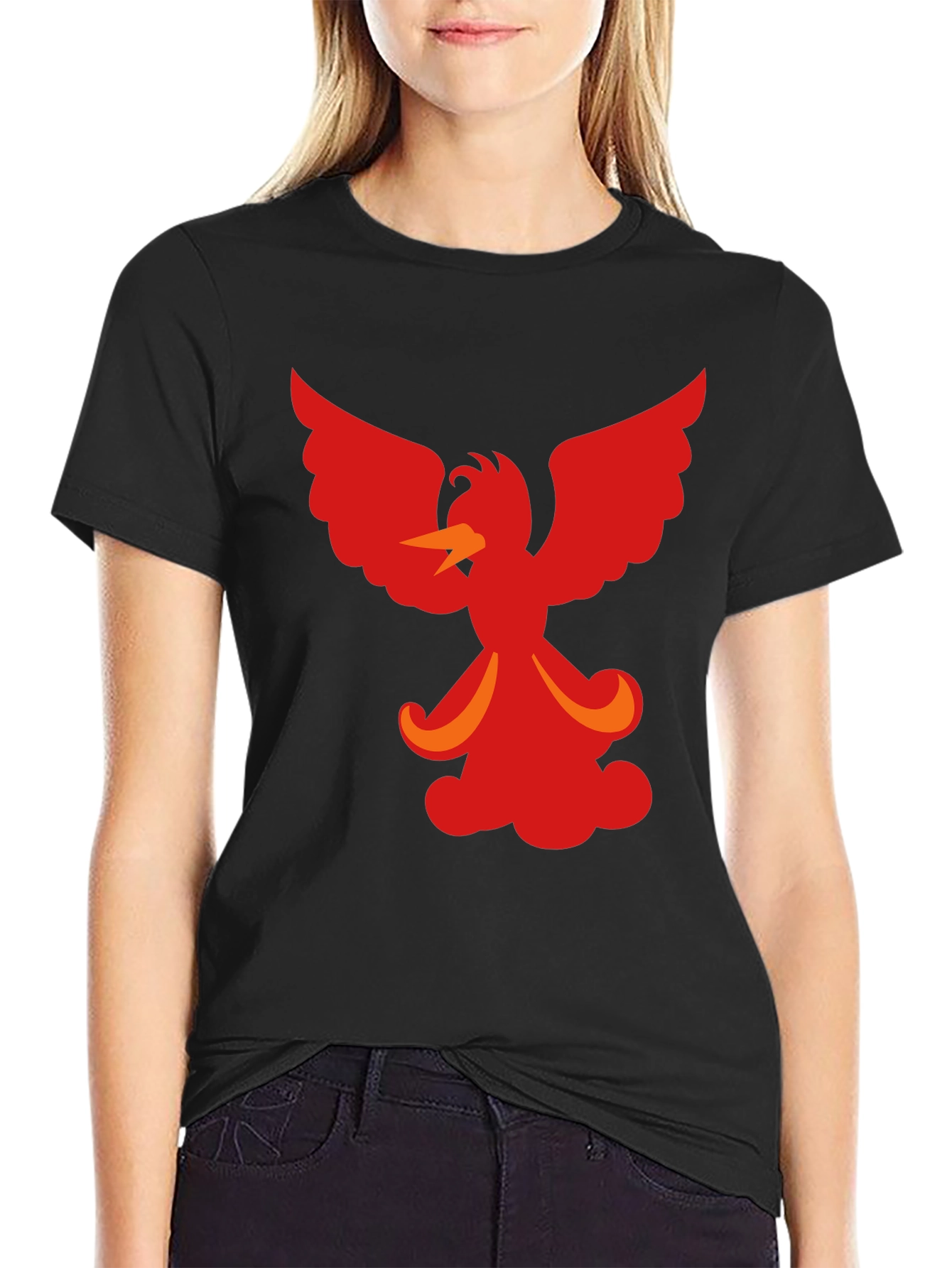 Black Fiery Phoenix Graphic Tee - Black Cotton Blend view 2