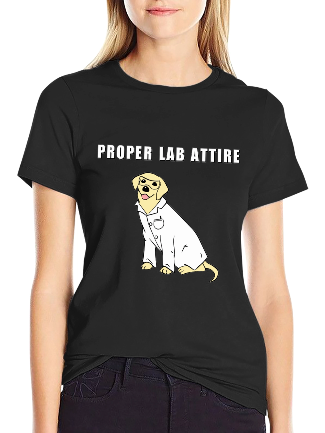 Black Proper Lab Attire Dog T-Shirt - Science Humor Tee view 2