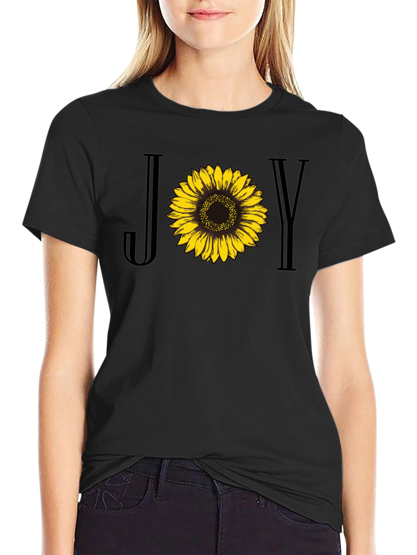 Black Joy Sunflower Graphic Tee - Black Cotton Blend view 2