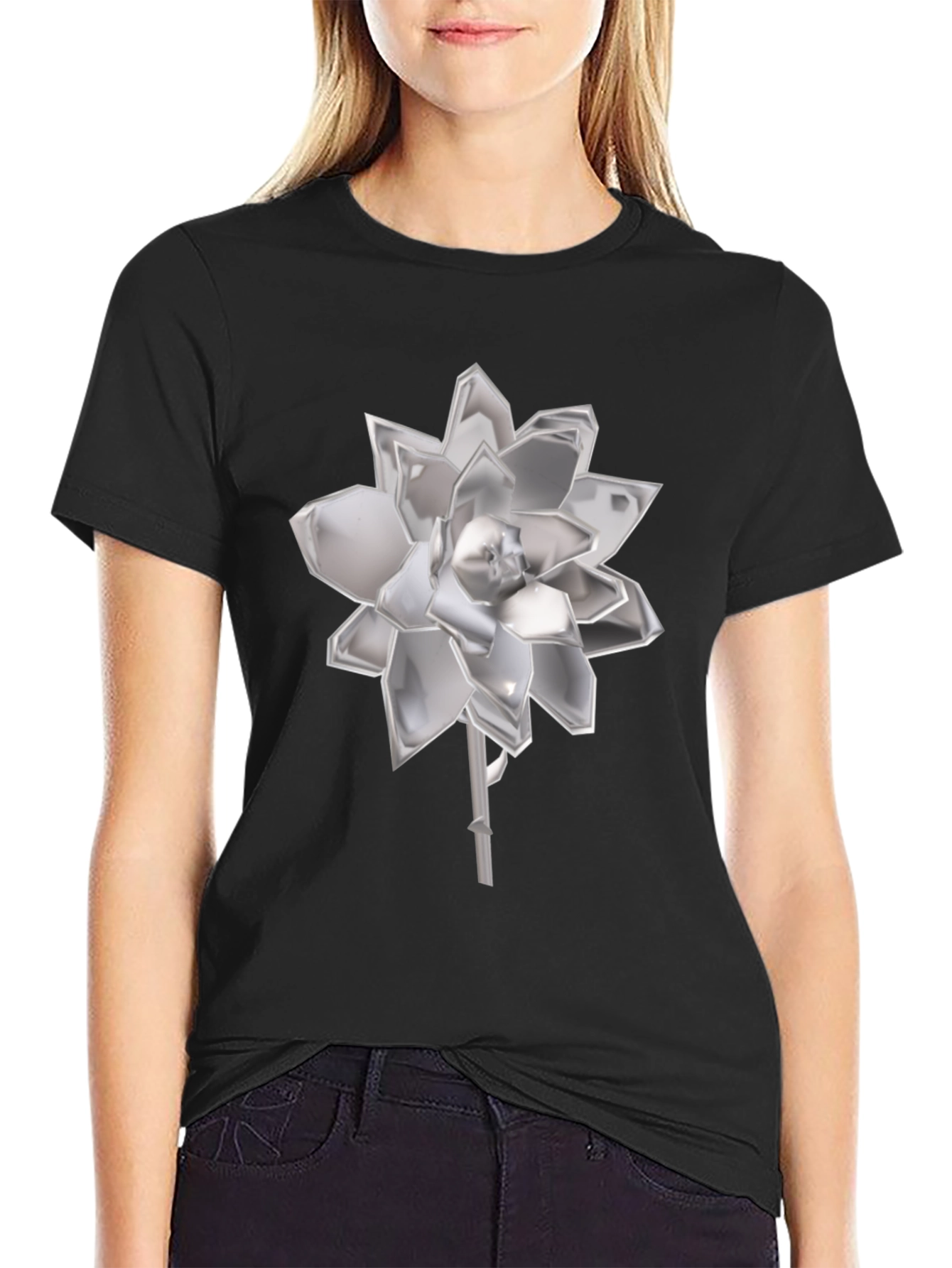 Black Modern Floral Graphic Tee - Sleek and Stylish view 2