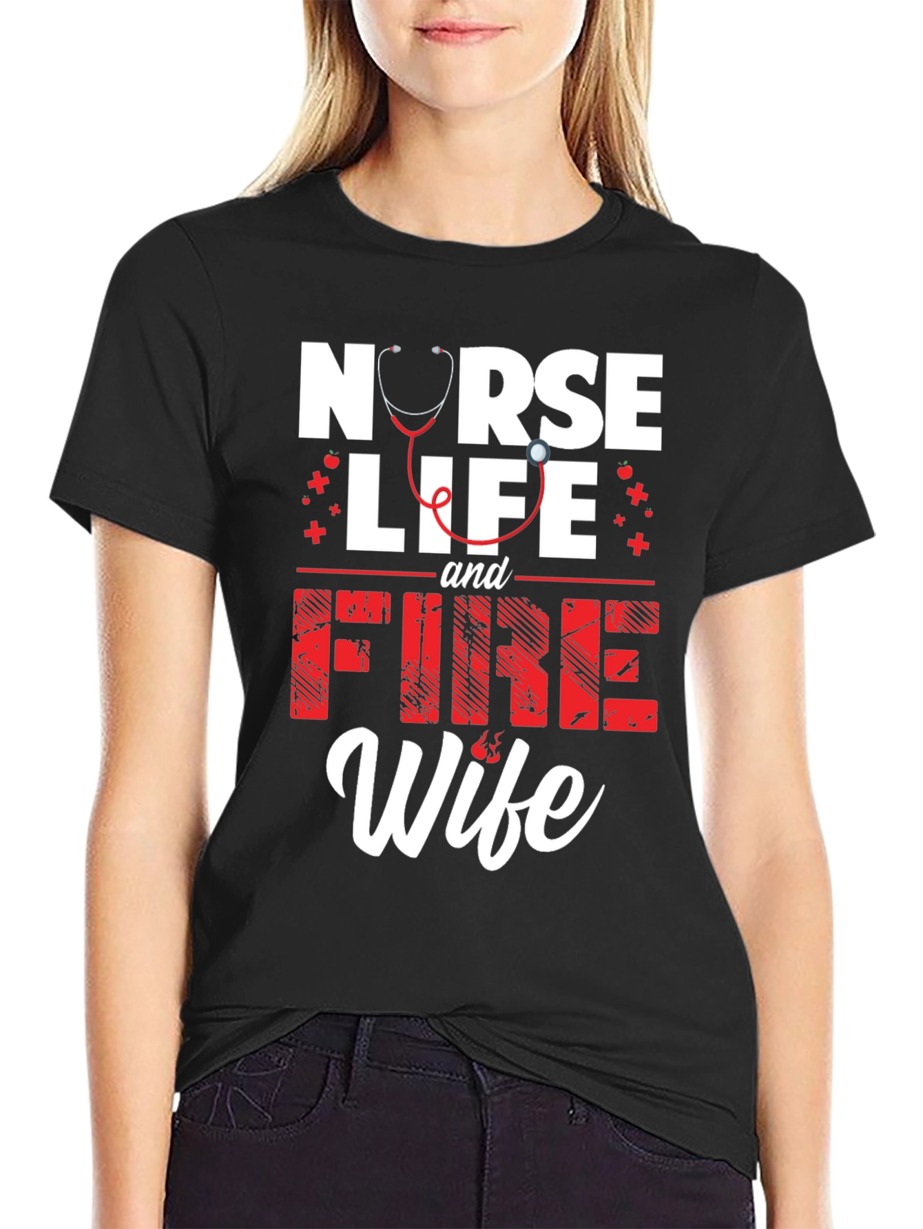 Black Nurse Life & Fire Wife Graphic T-Shirt view 2