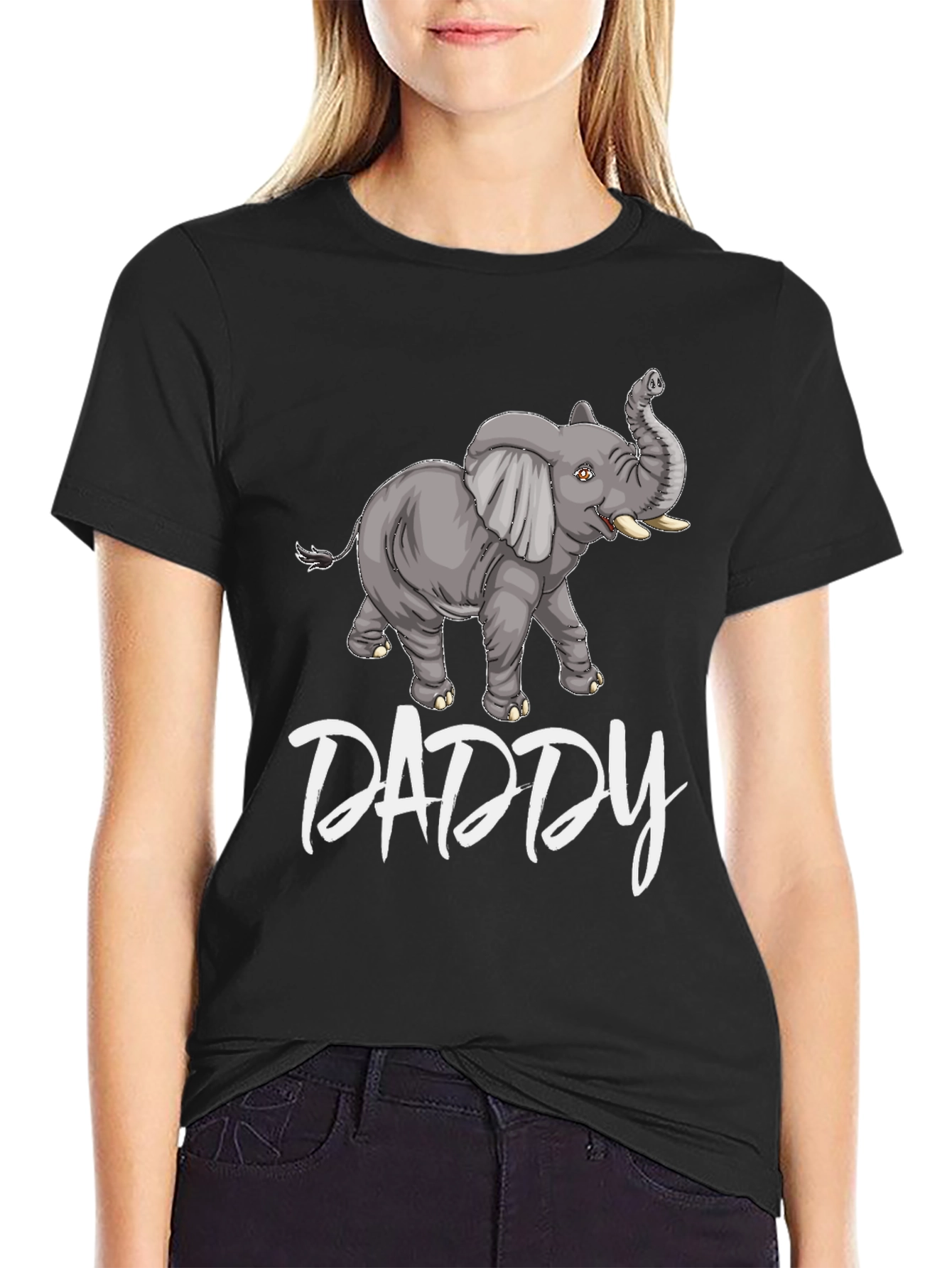 Black Daddy Elephant Graphic Tee - Black Cotton T-Shirt view 2