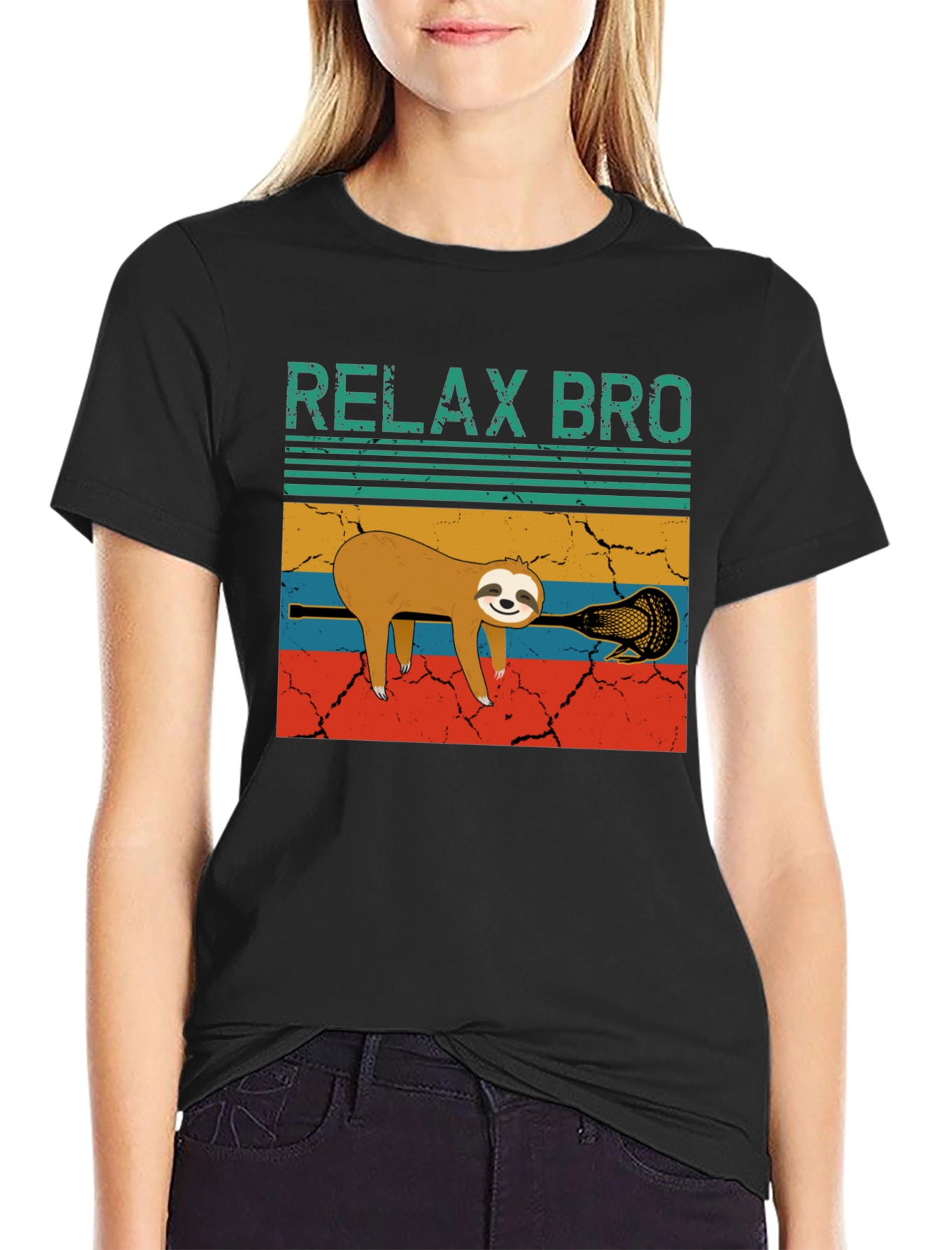 Black Relax Bro Sloth Lacrosse Graphic Tee view 2