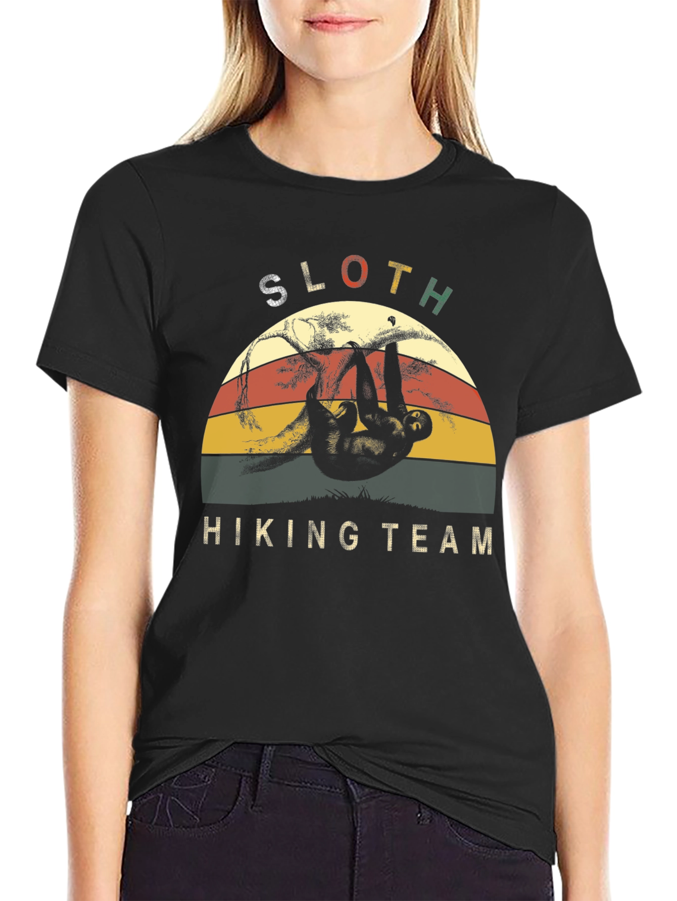 Black Sloth Hiking Team T-Shirt Funny Nature Lover Tee view 2