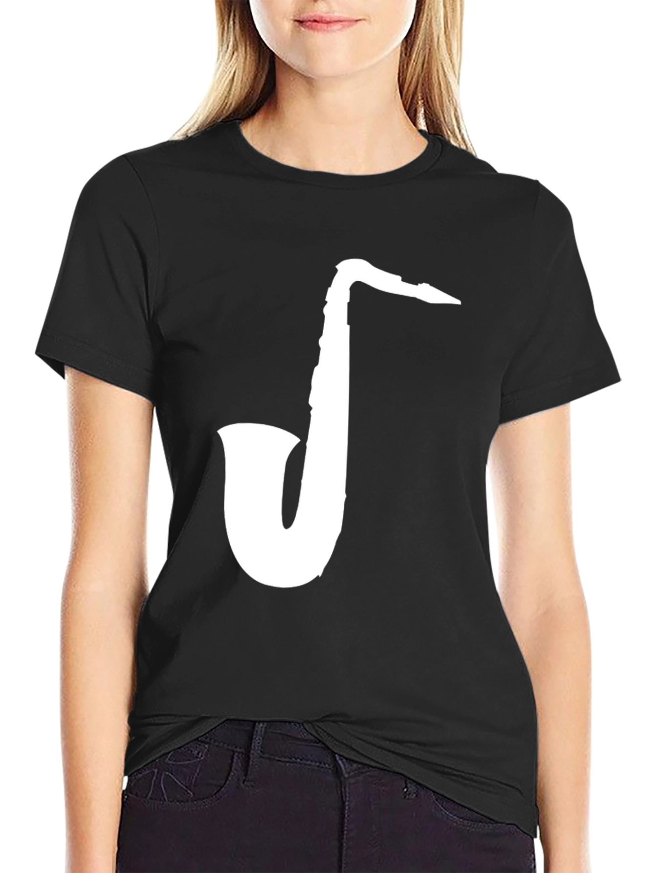 Black Saxophone Graphic Tee - Black Cotton T-Shirt view 2