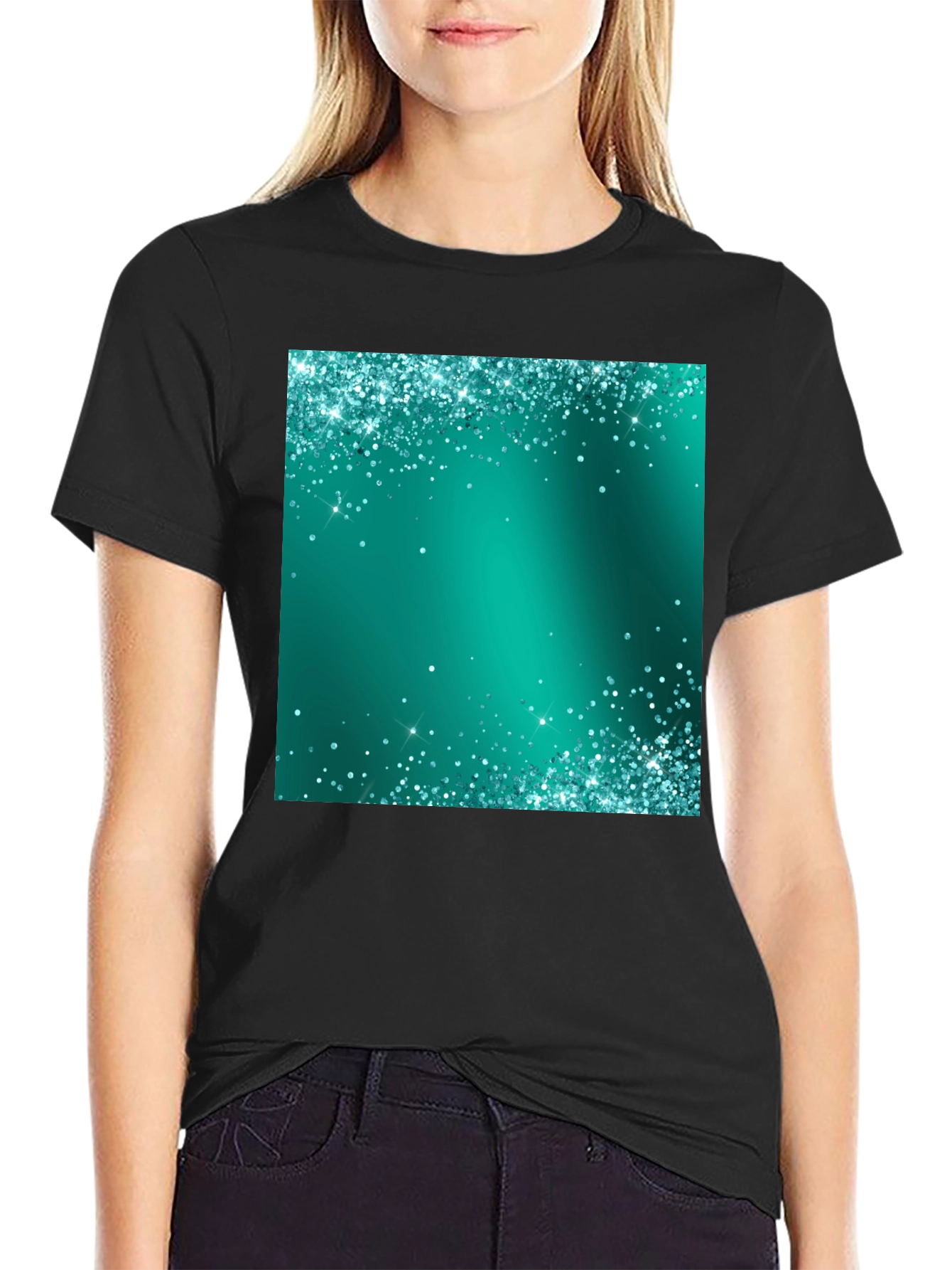 Black Emerald Sparkle Tee - Stylish Party Ready Black T-Shirt view 2