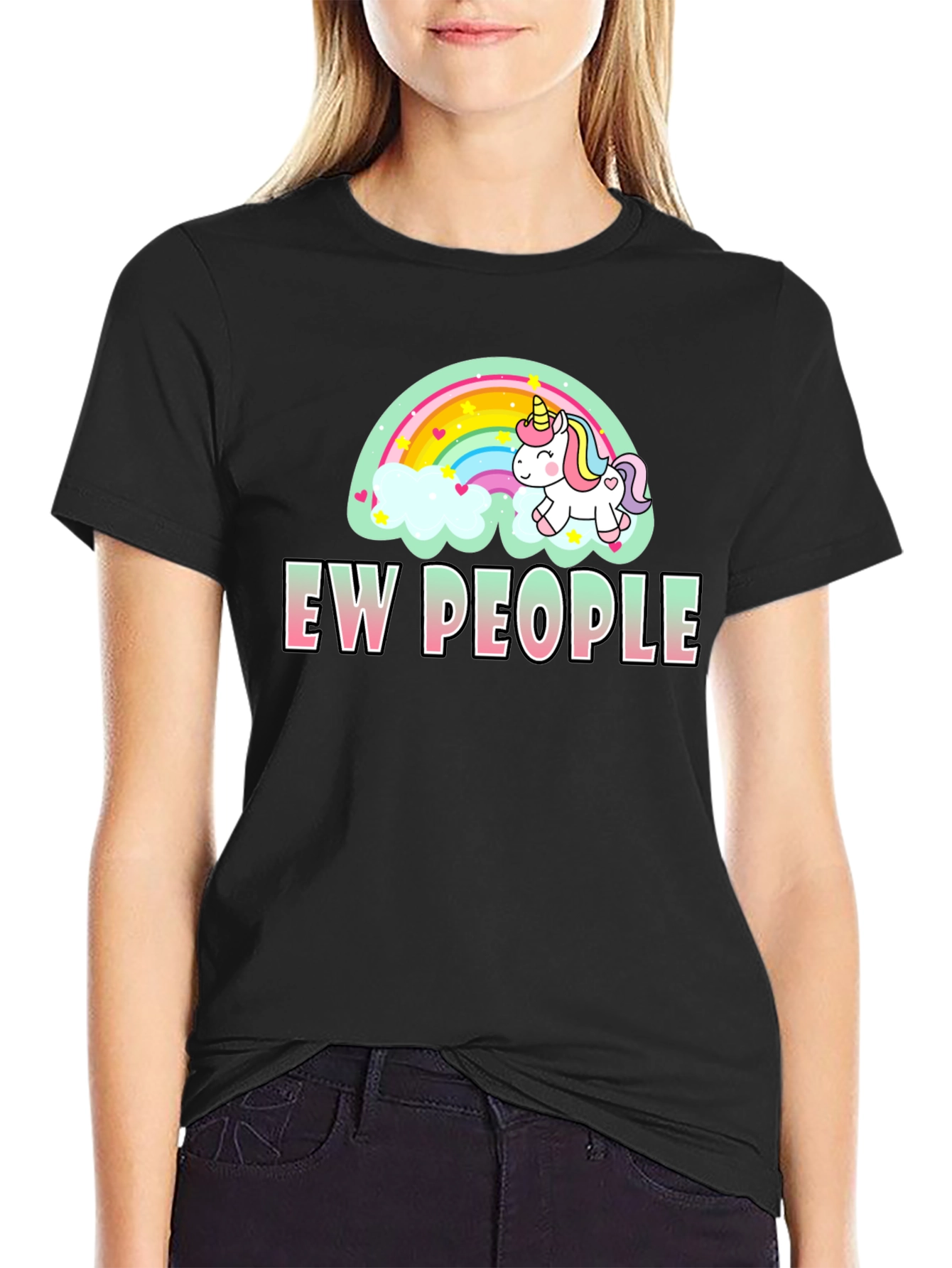 Black Ew People Unicorn Rainbow T-Shirt view 2