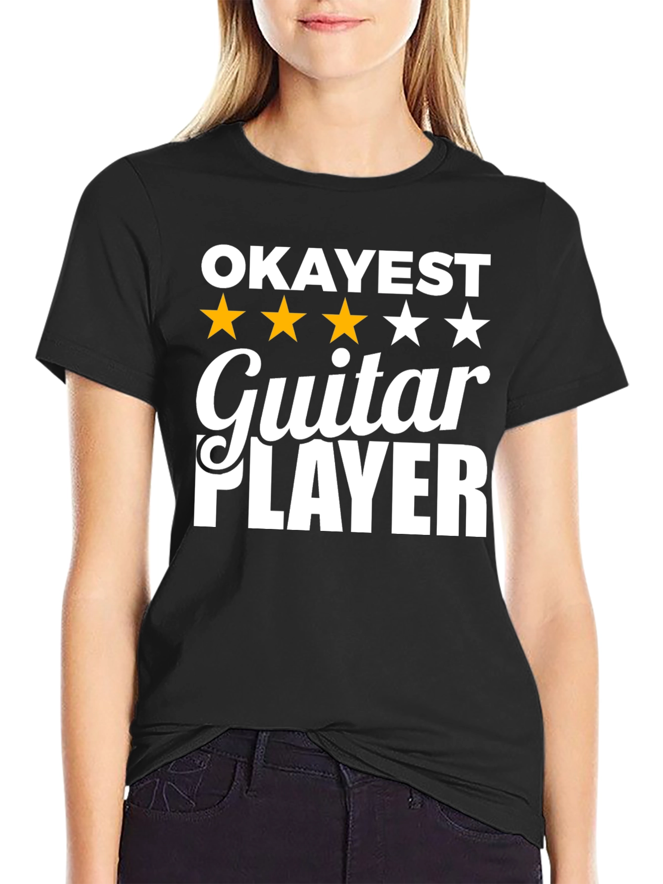 Black Okayest Guitar Player Graphic Tee - Black T-Shirt view 2