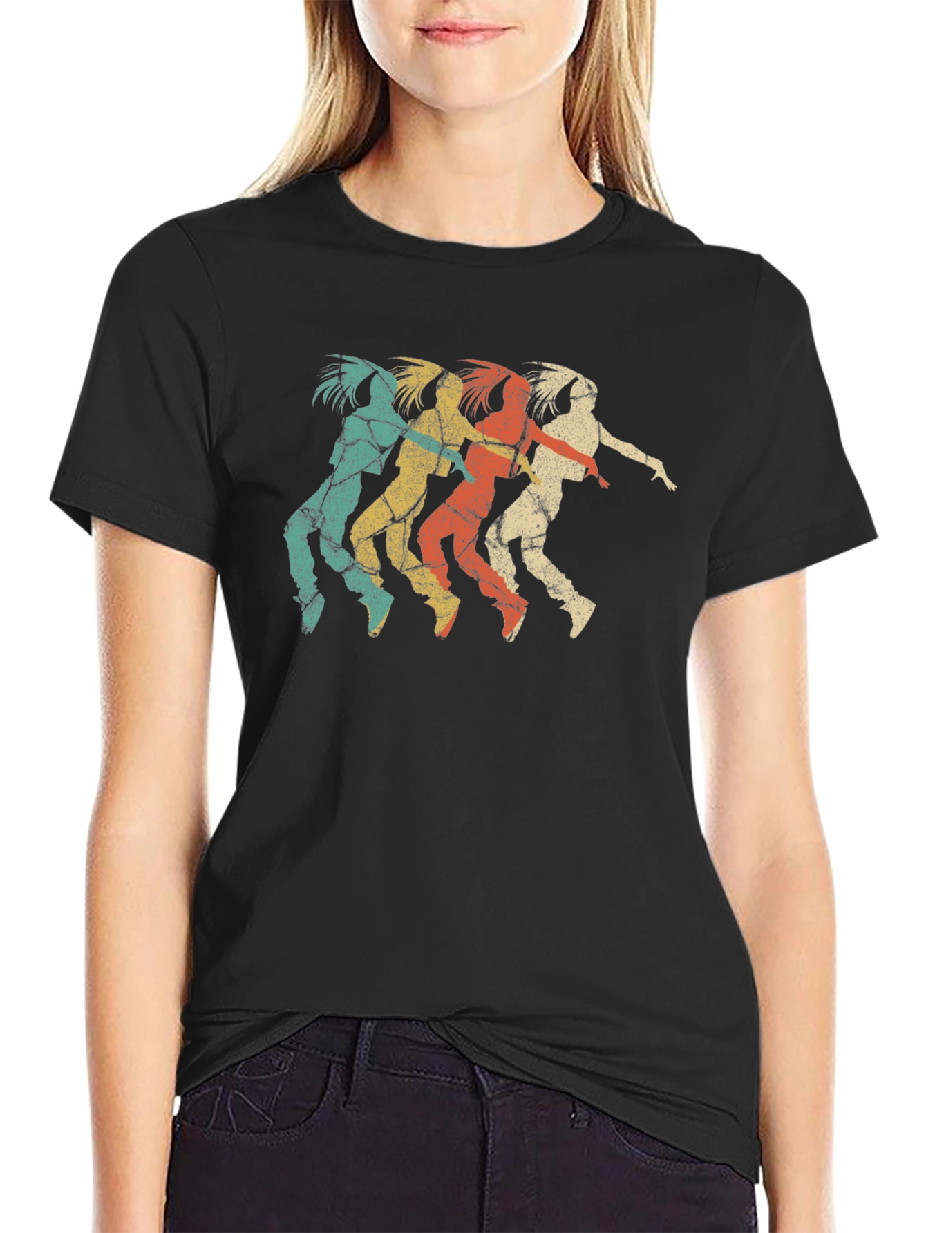 Black Retro Dancer Graphic Tee - Vintage Style Black T-Shirt view 2