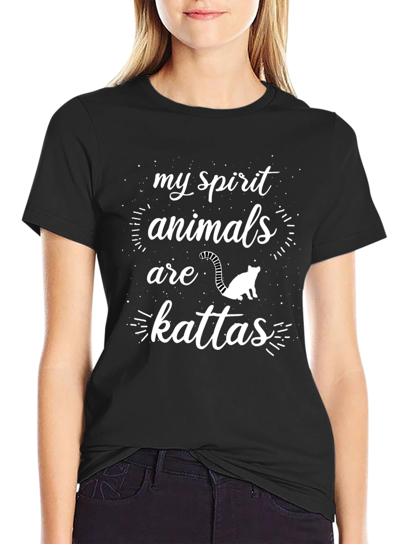Black My Spirit Animals are Kattas Tee view 2