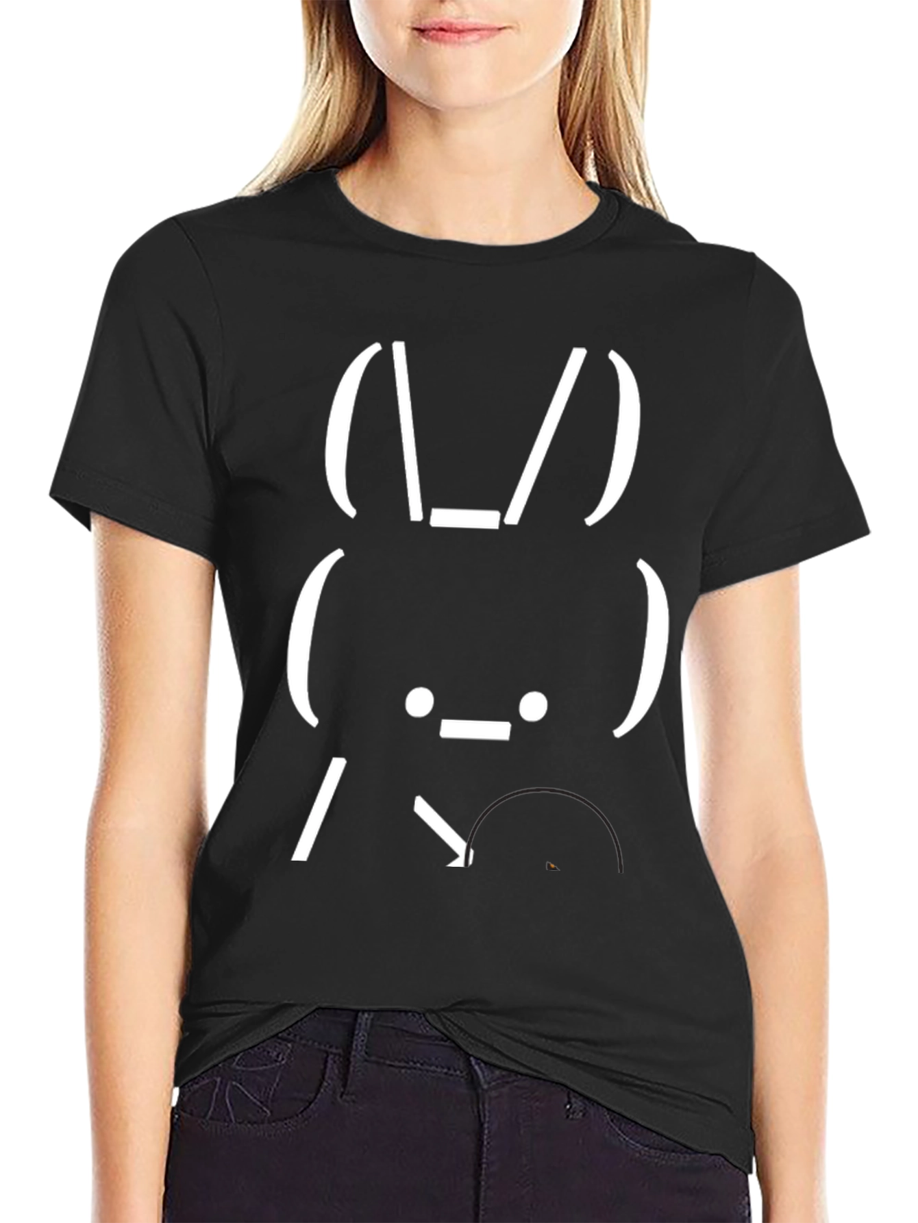 Black Funny Bunny ASCII Art Graphic T-Shirt - Black view 2