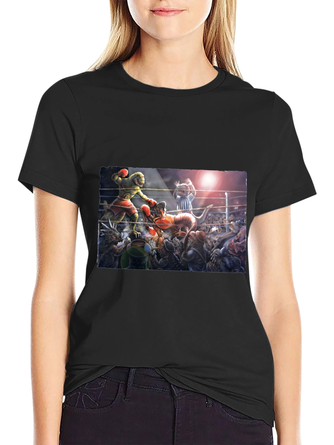 Black Dino Boxing Match Graphic Tee view 2