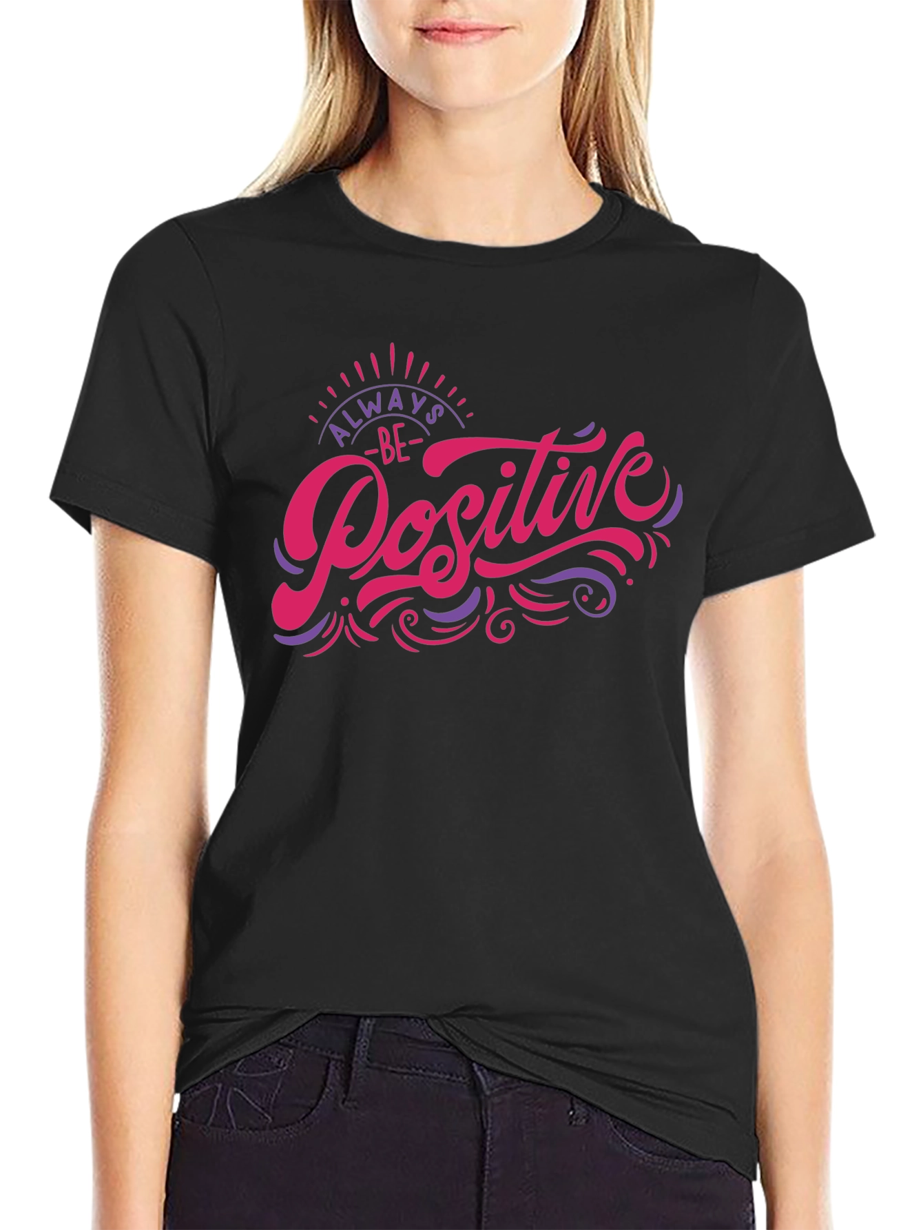 Black Always Be Positive Graphic Tee - Motivational Black T-Shirt view 2