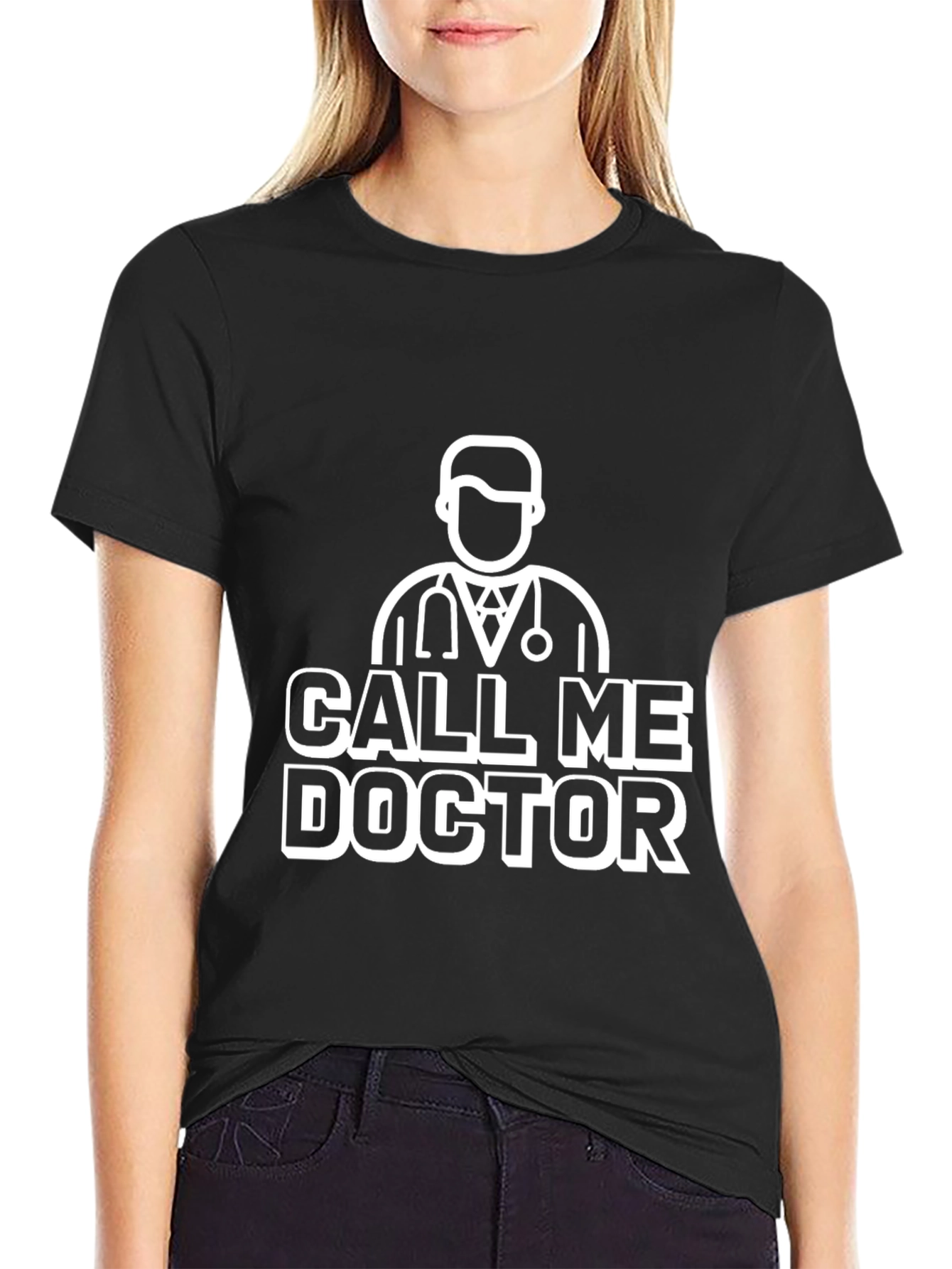 Black Call Me Doctor Graphic Tee - Black Cotton view 2