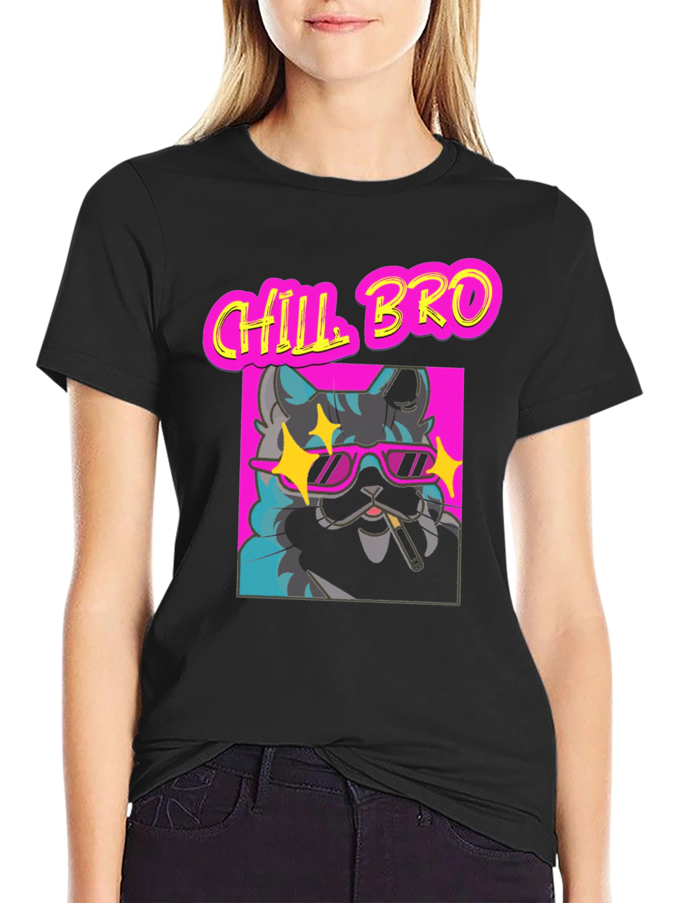 Black Chill Bro Cat Graphic T-Shirt - Relaxed Fit view 2