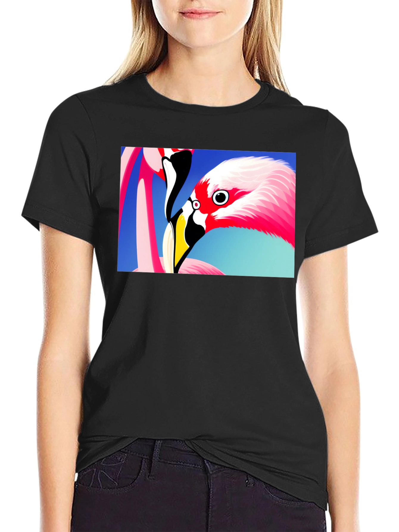 Black Flamingo Graphic Tee - Stylish Black T-Shirt view 2