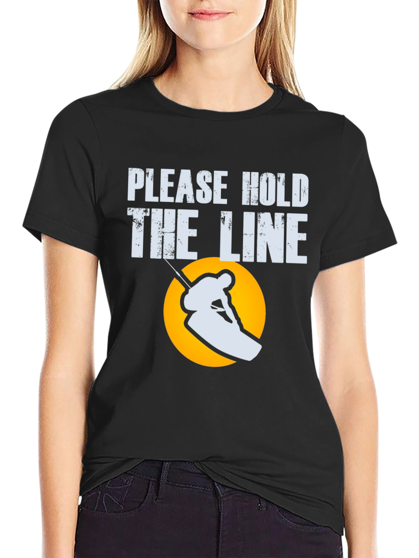 Black Please Hold the Line Skier Graphic Tee view 2