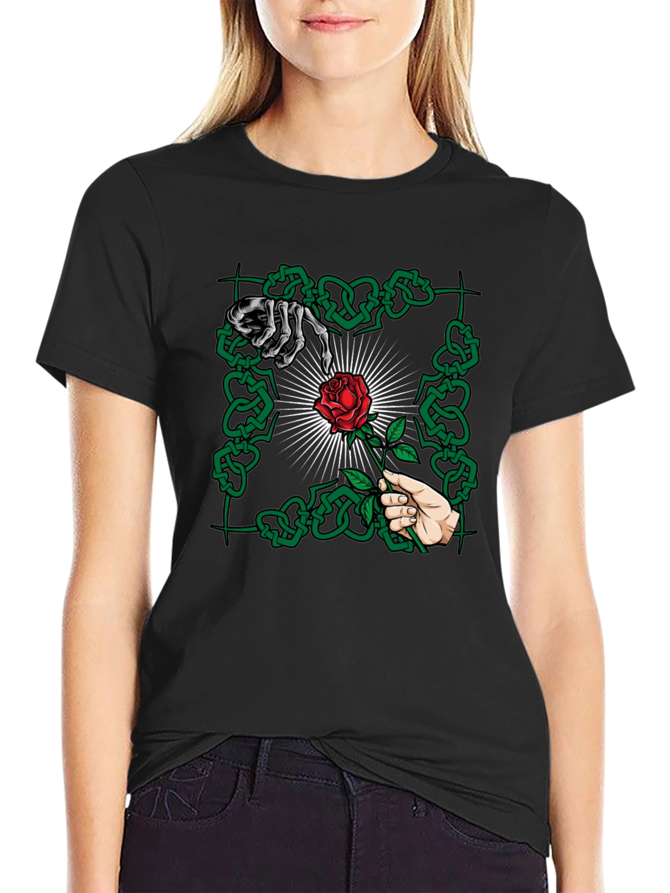 Black Rose & Bones Graphic Tee - Edgy Streetwear view 2