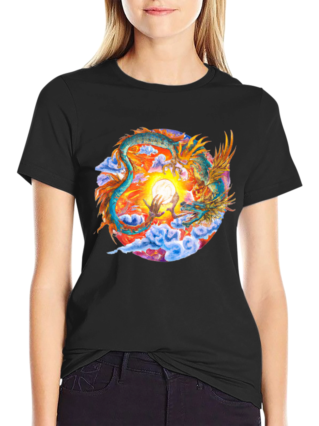 Black Dragon & Moon Graphic Tee - Celestial Style view 2
