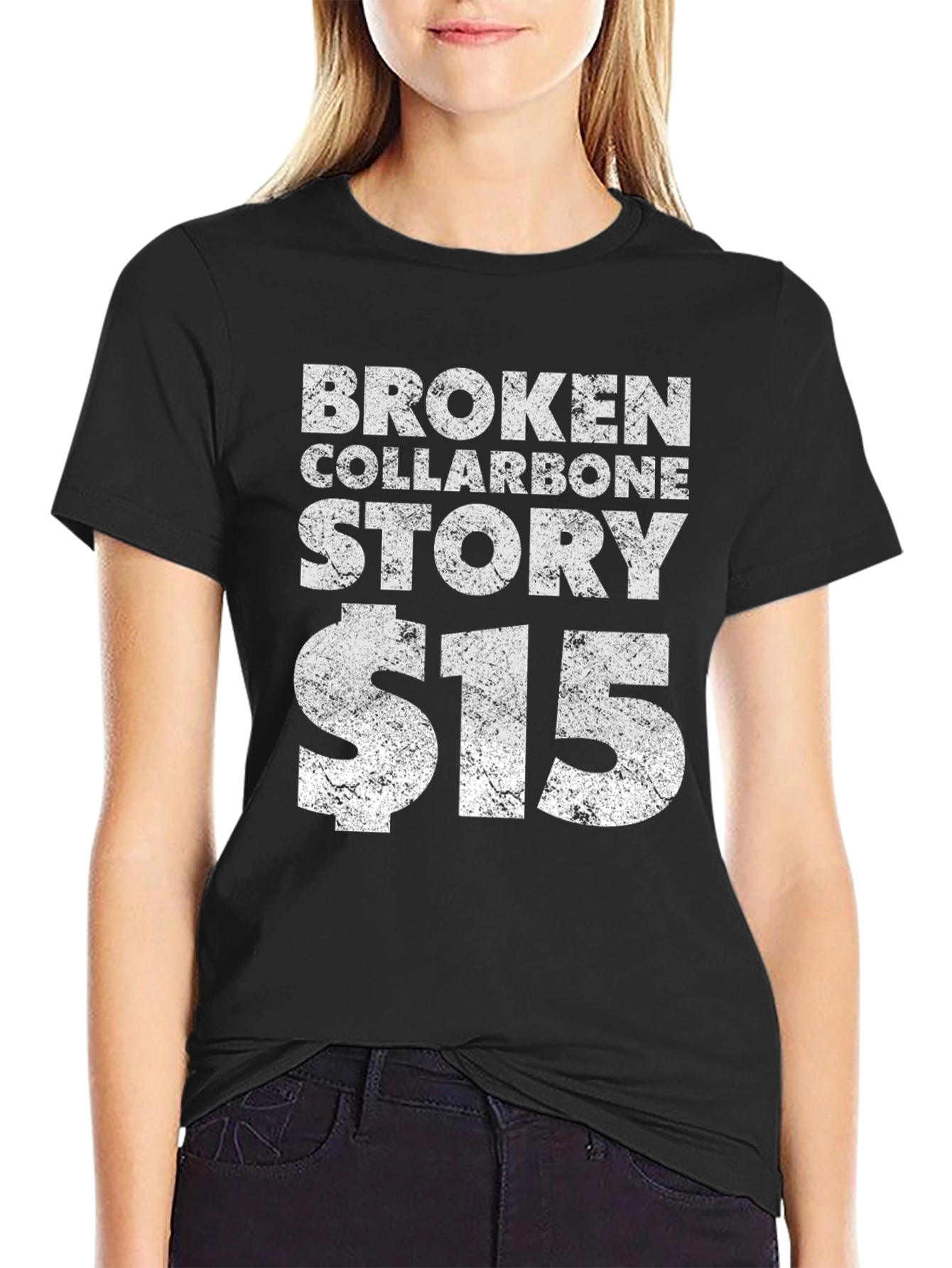 Black Broken Collarbone Story T-Shirt - $15 Funny Injury Tee view 2
