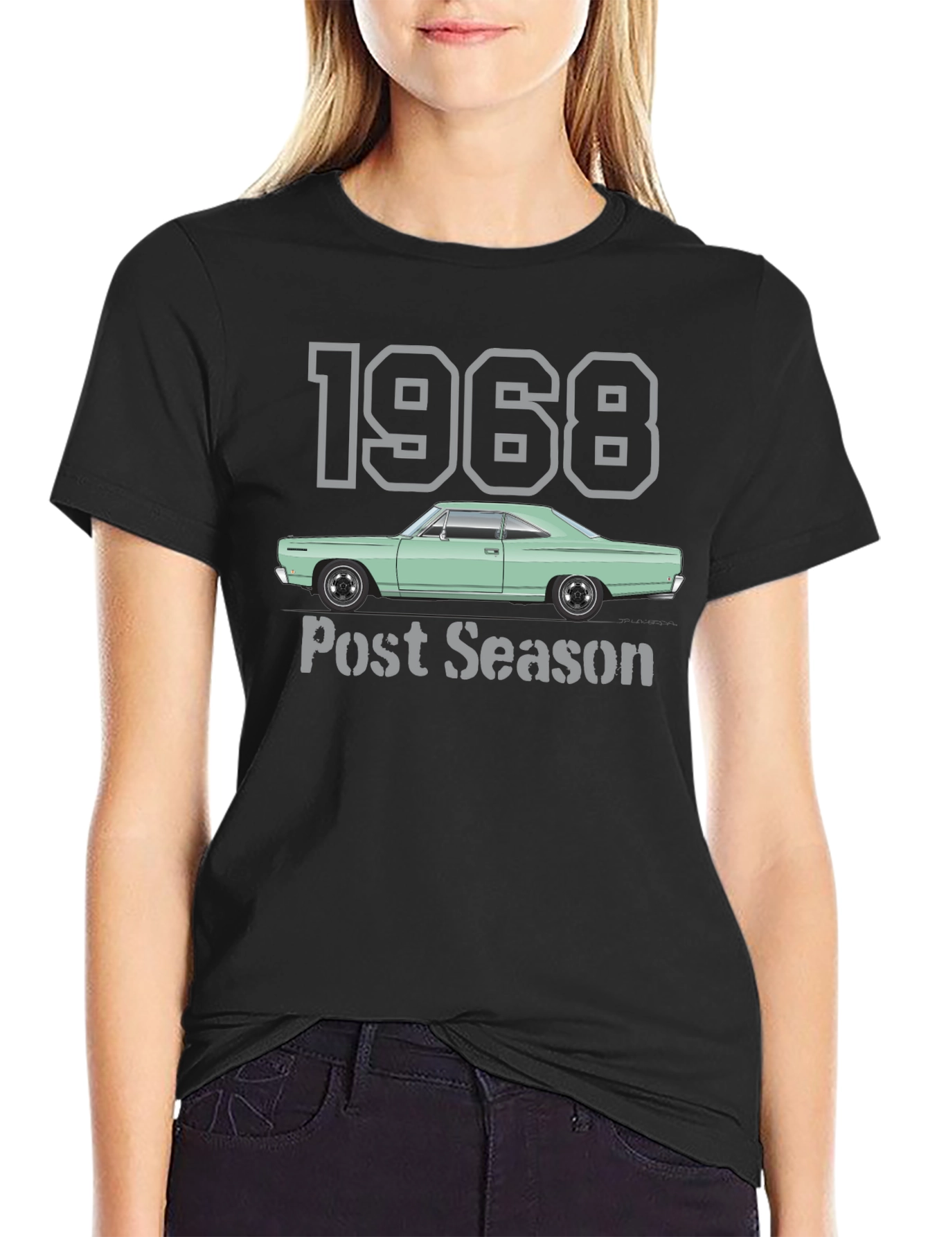 Black 1968 Post Season Car T-Shirt view 2
