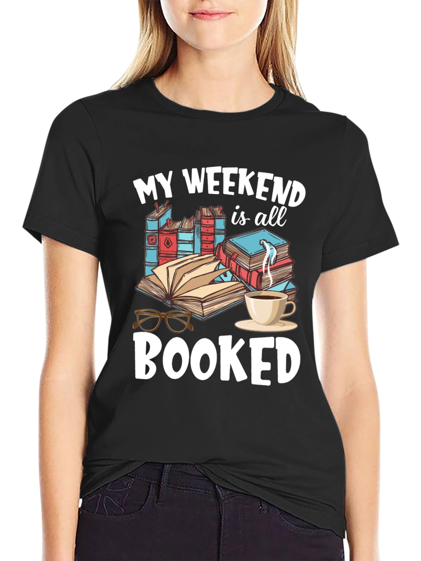 Black My Weekend is Booked T-Shirt - Reader Tee view 2