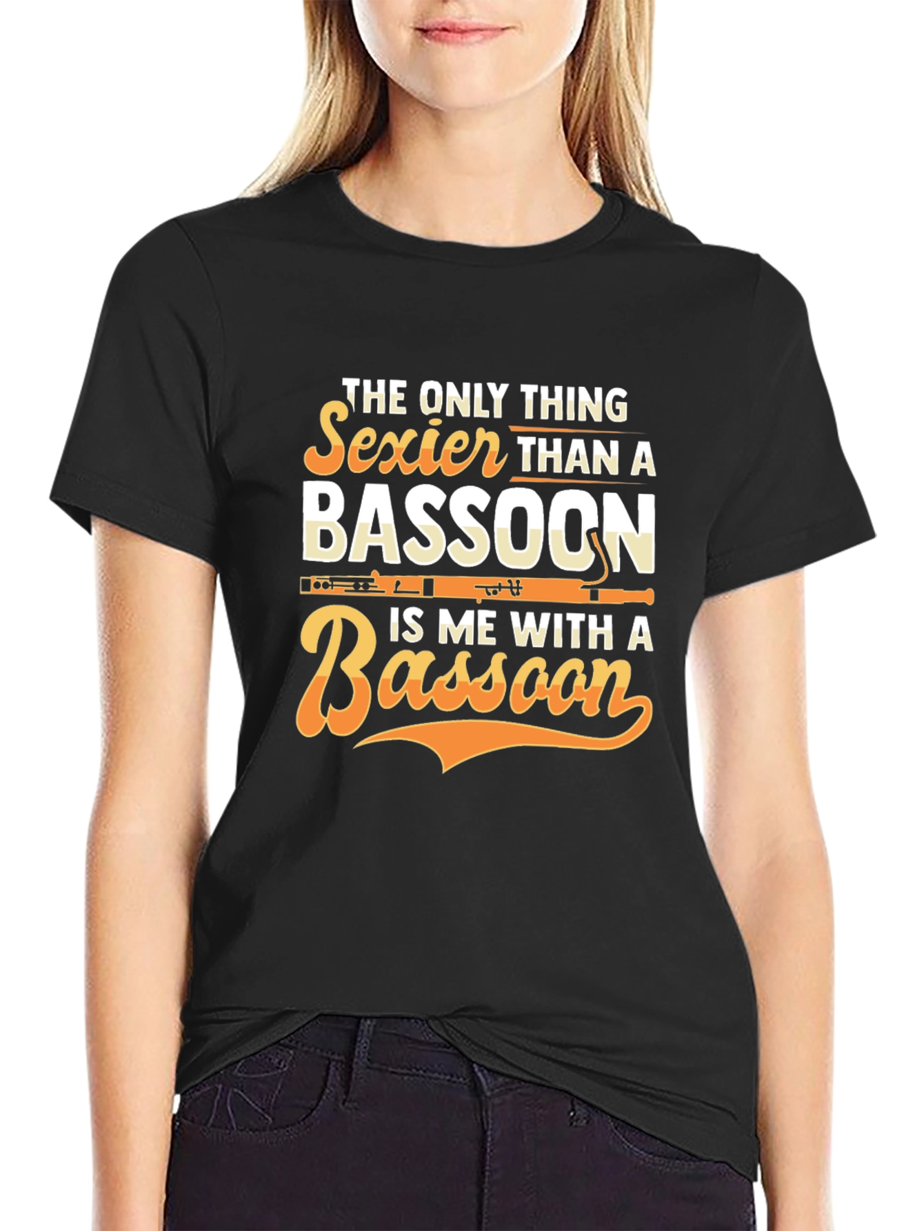 Black Bassoon Player T-Shirt - Sexier Than A Bassoon Funny Tee view 2
