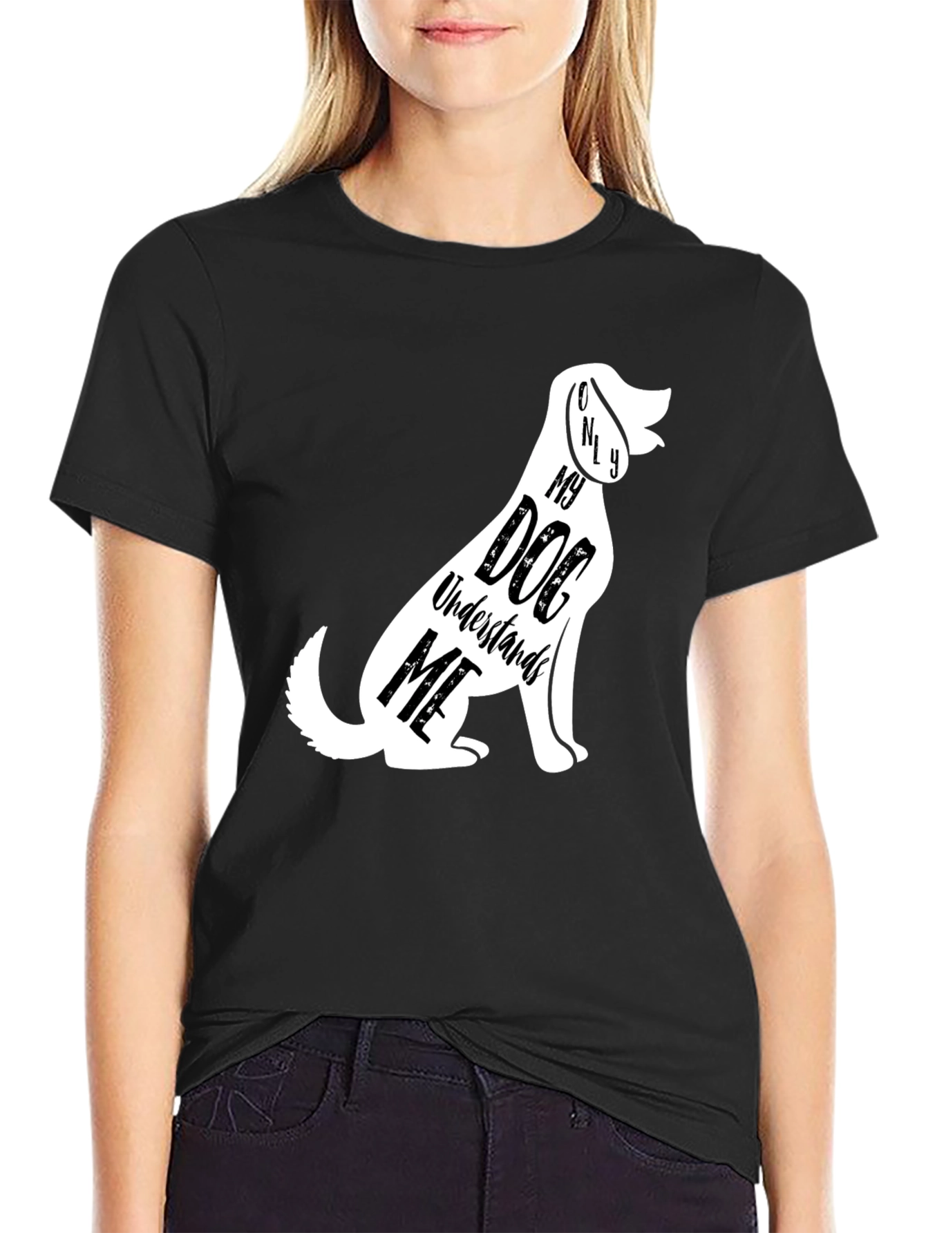 Black Dog Lover T-Shirt - Only My Dog Understands Me - Black view 2