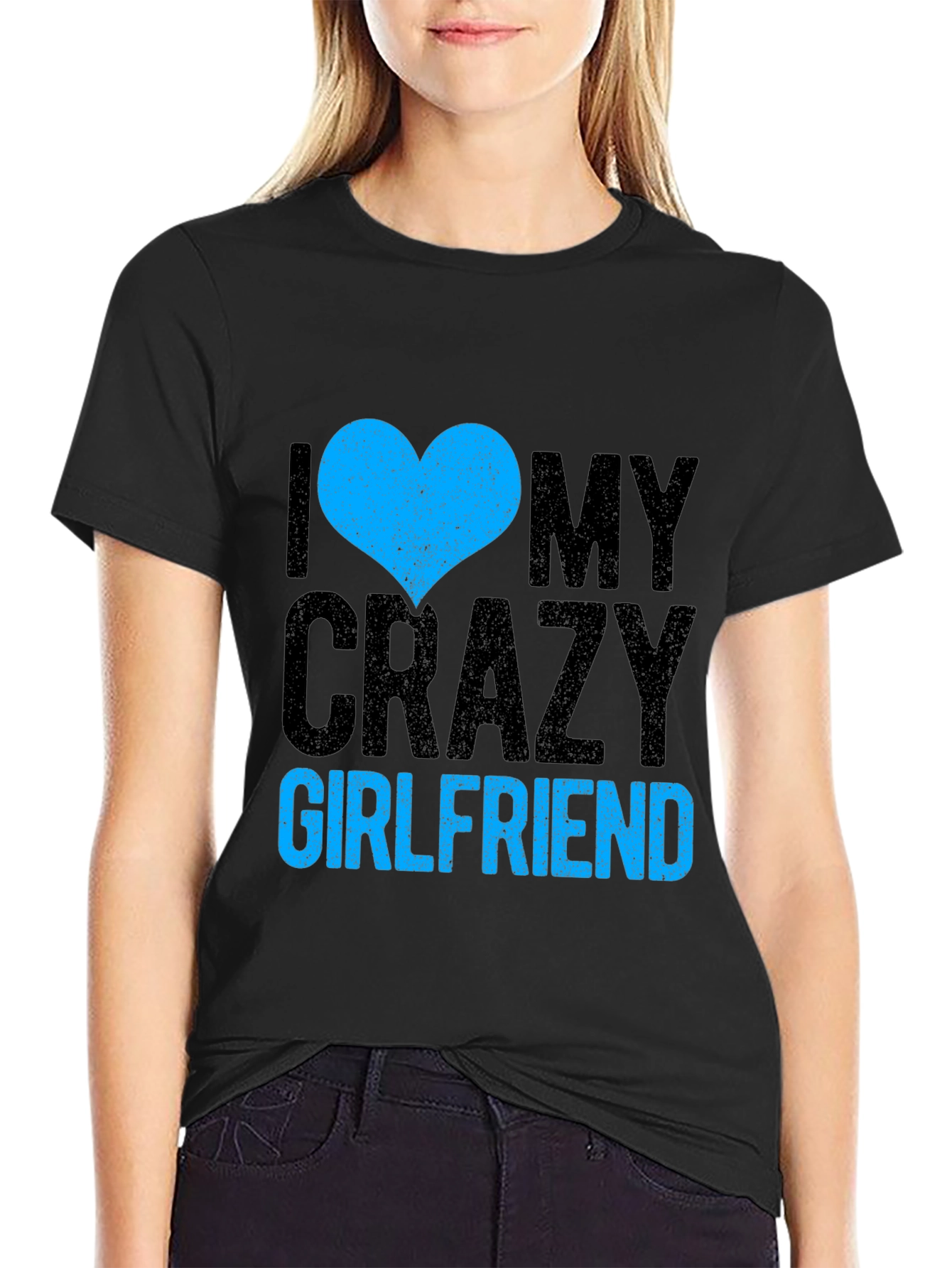 Black I Heart My Crazy Girlfriend - Novelty T-Shirt view 2