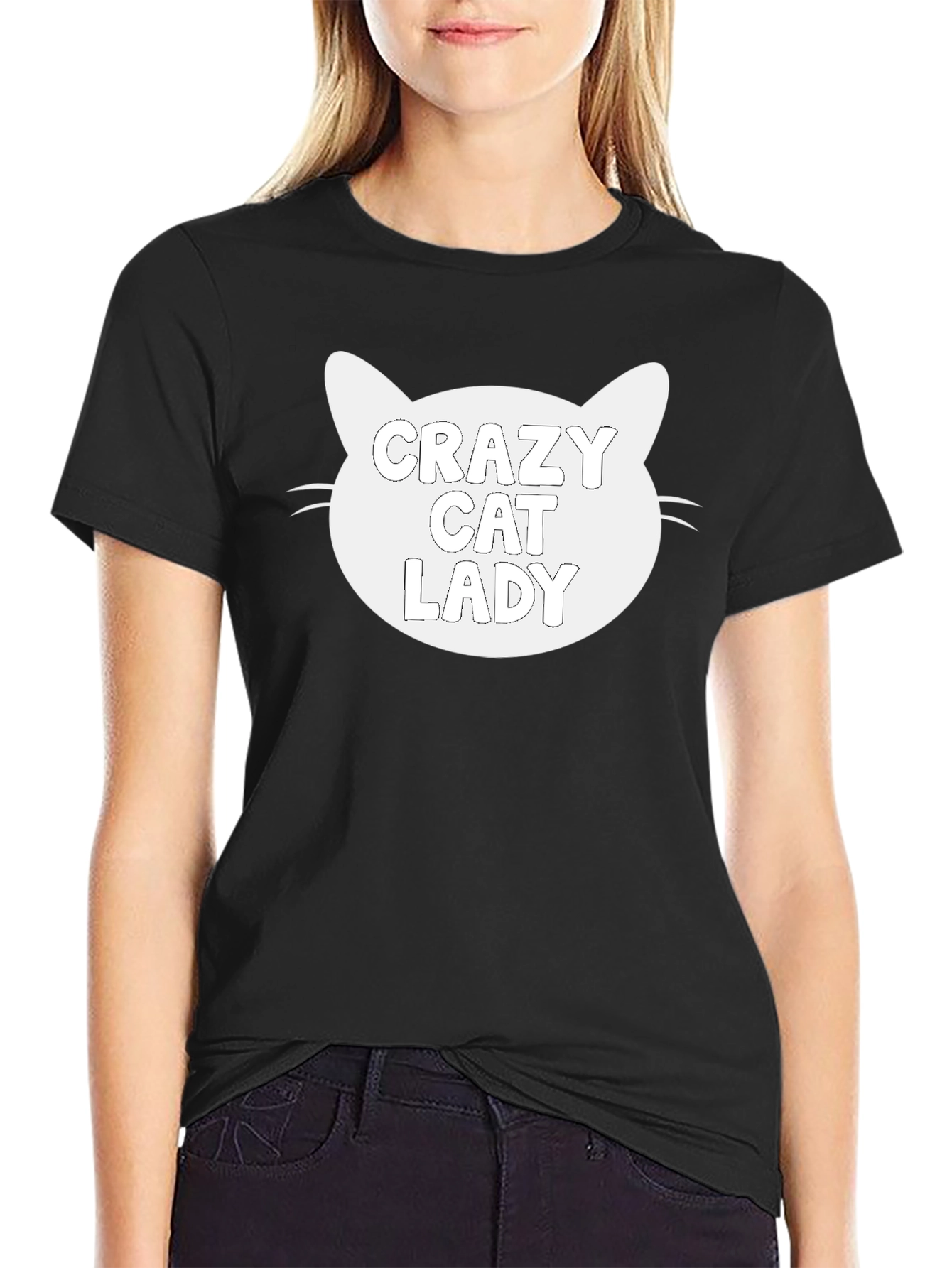 Black Crazy Cat Lady Black Graphic Tee - Unisex Fit view 2