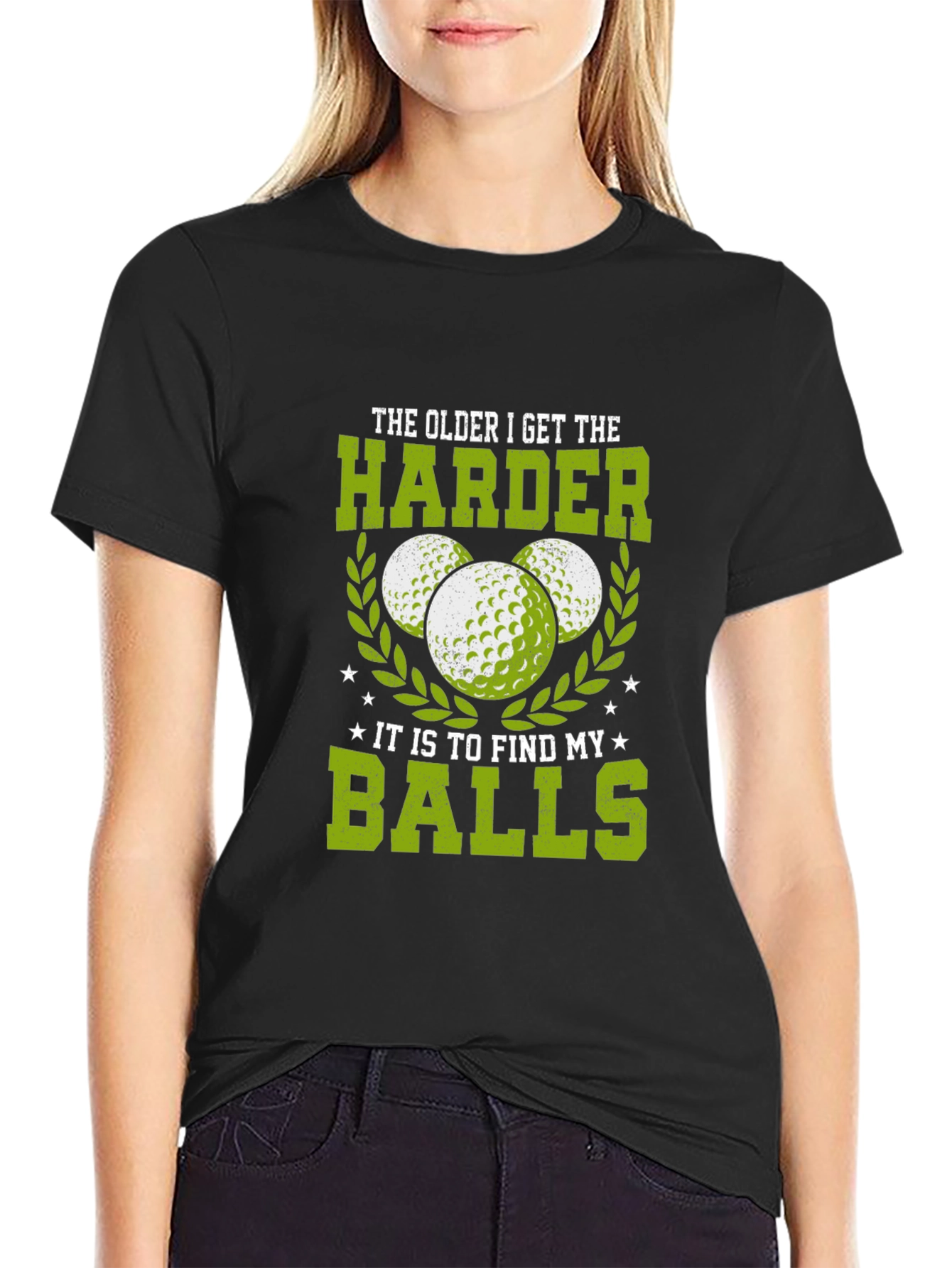 Black Funny Golf T-Shirt: Older Harder to Find Balls view 2