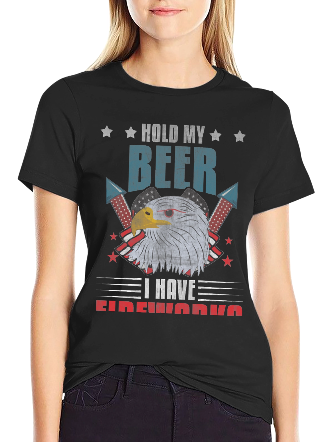 Black Hold My Beer Fireworks Patriotic Eagle T-Shirt view 2
