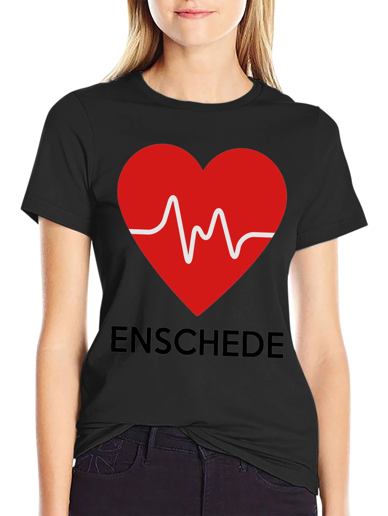 Black Enschede Heartbeat Graphic Tee - Soft Cotton Blend view 2