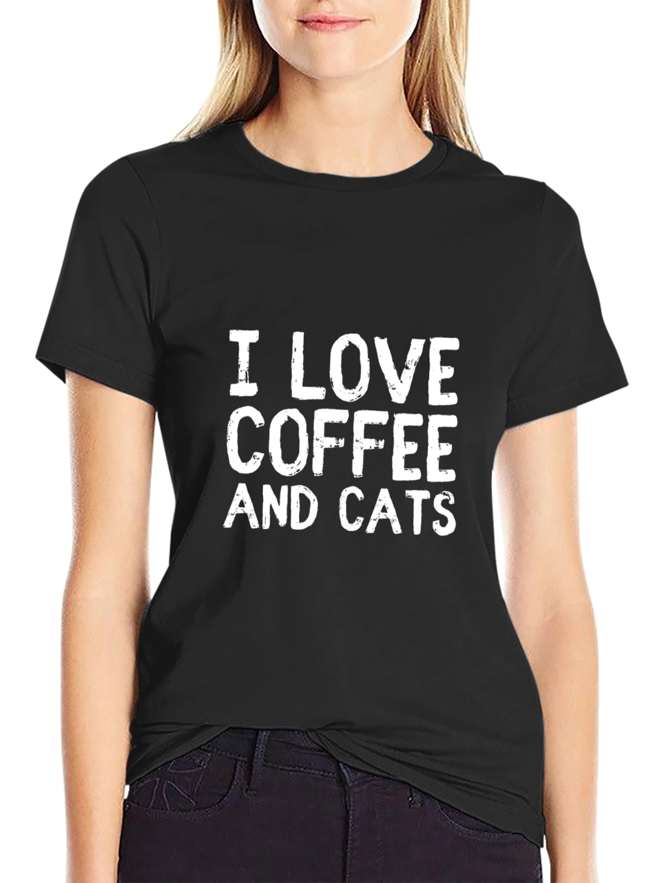 Black I Love Coffee And Cats Black T-Shirt view 2