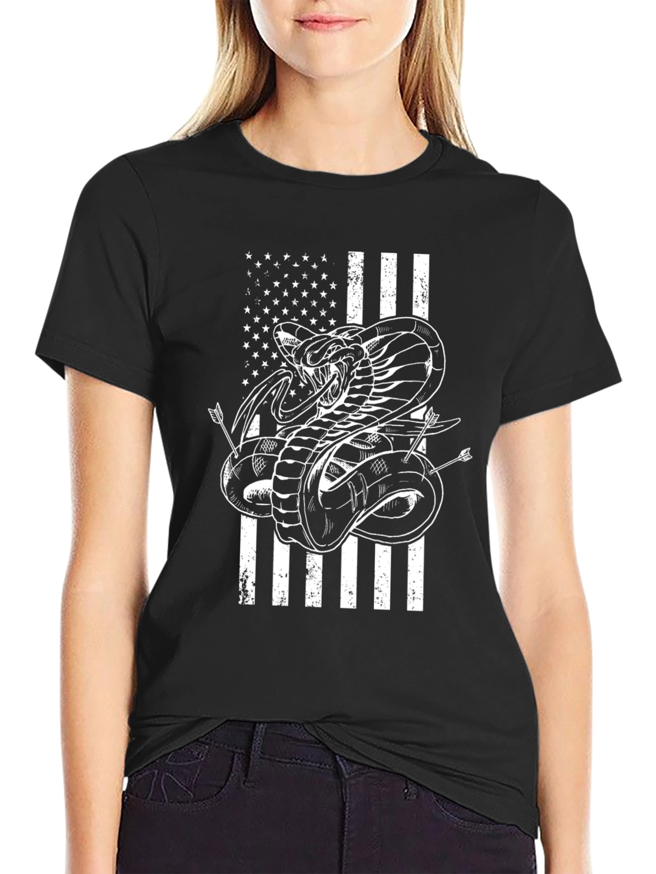 Black Cobra Snake American Flag Graphic T-Shirt view 2