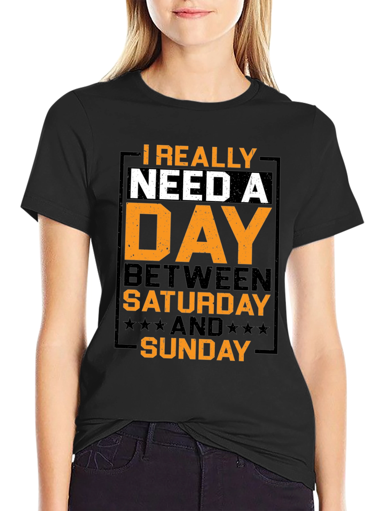 Black Humorous "Day Between" Graphic T-Shirt view 2