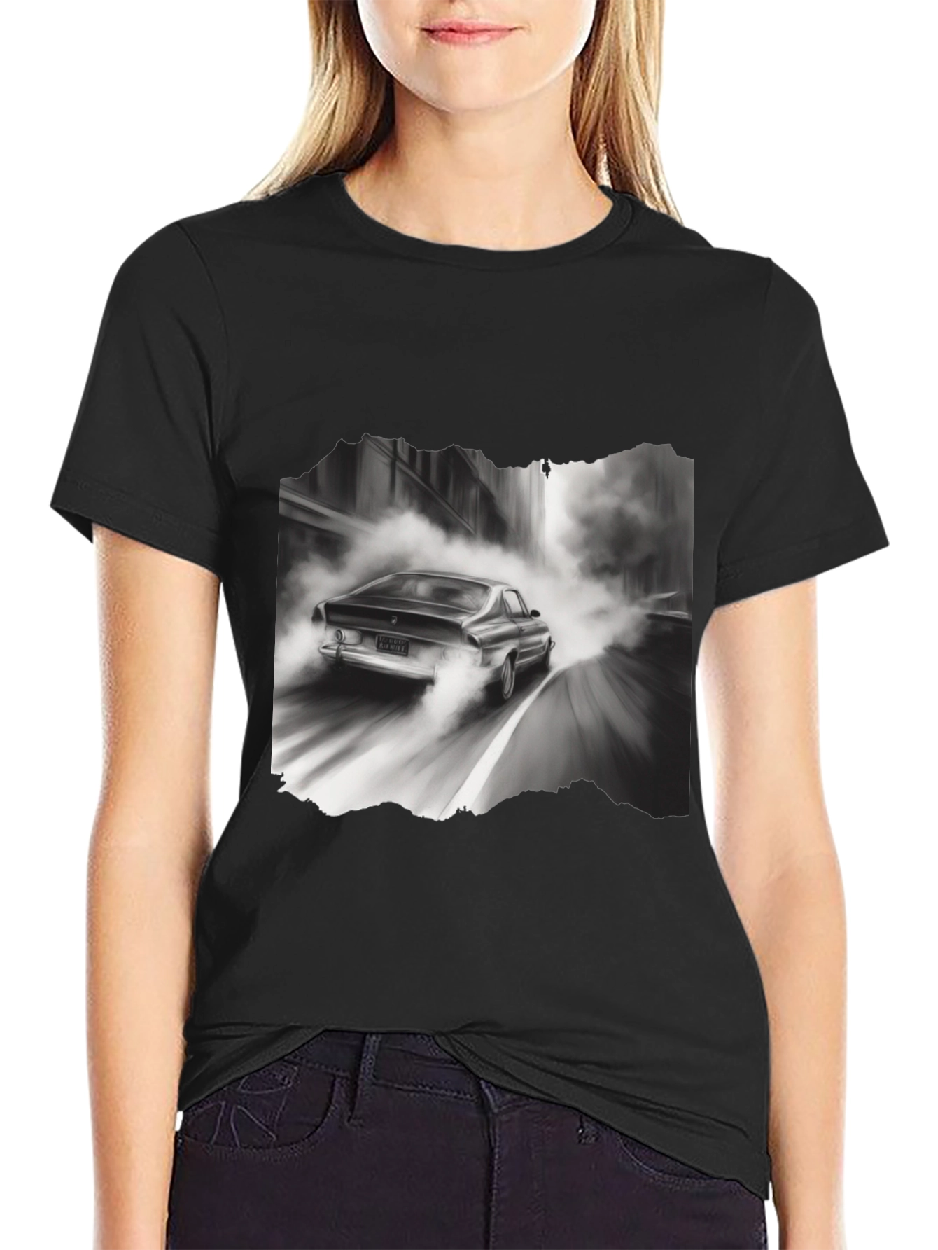 Black Retro Car Graphic Tee - Black Cotton Blend T-Shirt view 2