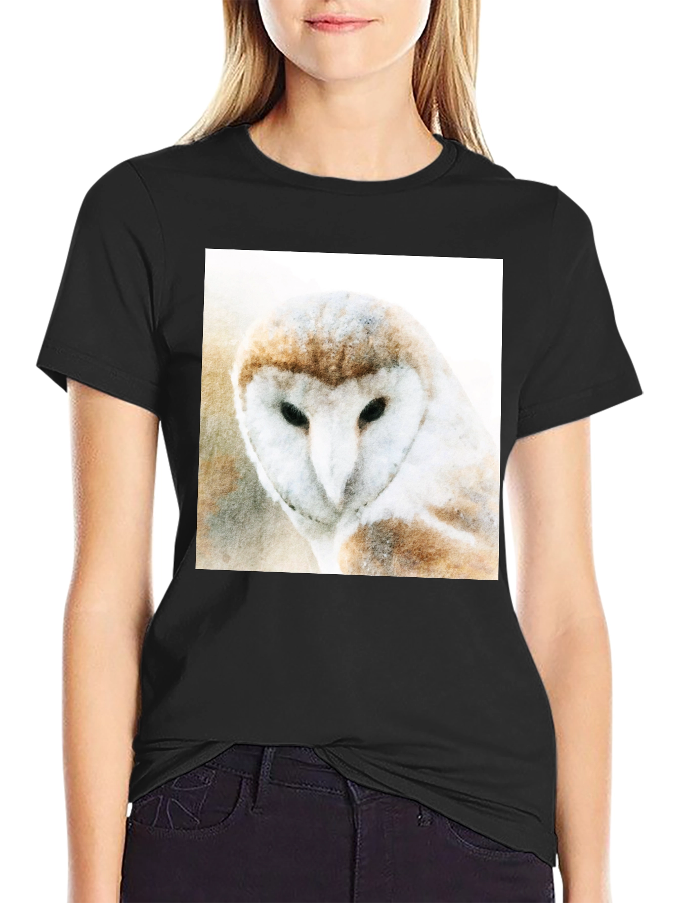 Black Owl Graphic Print Black T-Shirt view 2