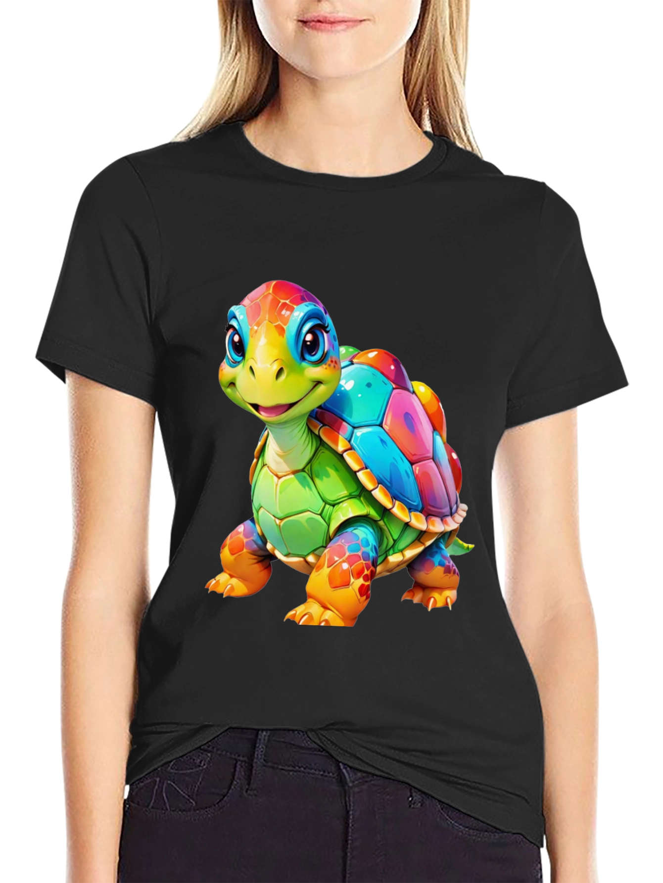 Black Rainbow Turtle Graphic Tee - Unique Colorful Design view 2