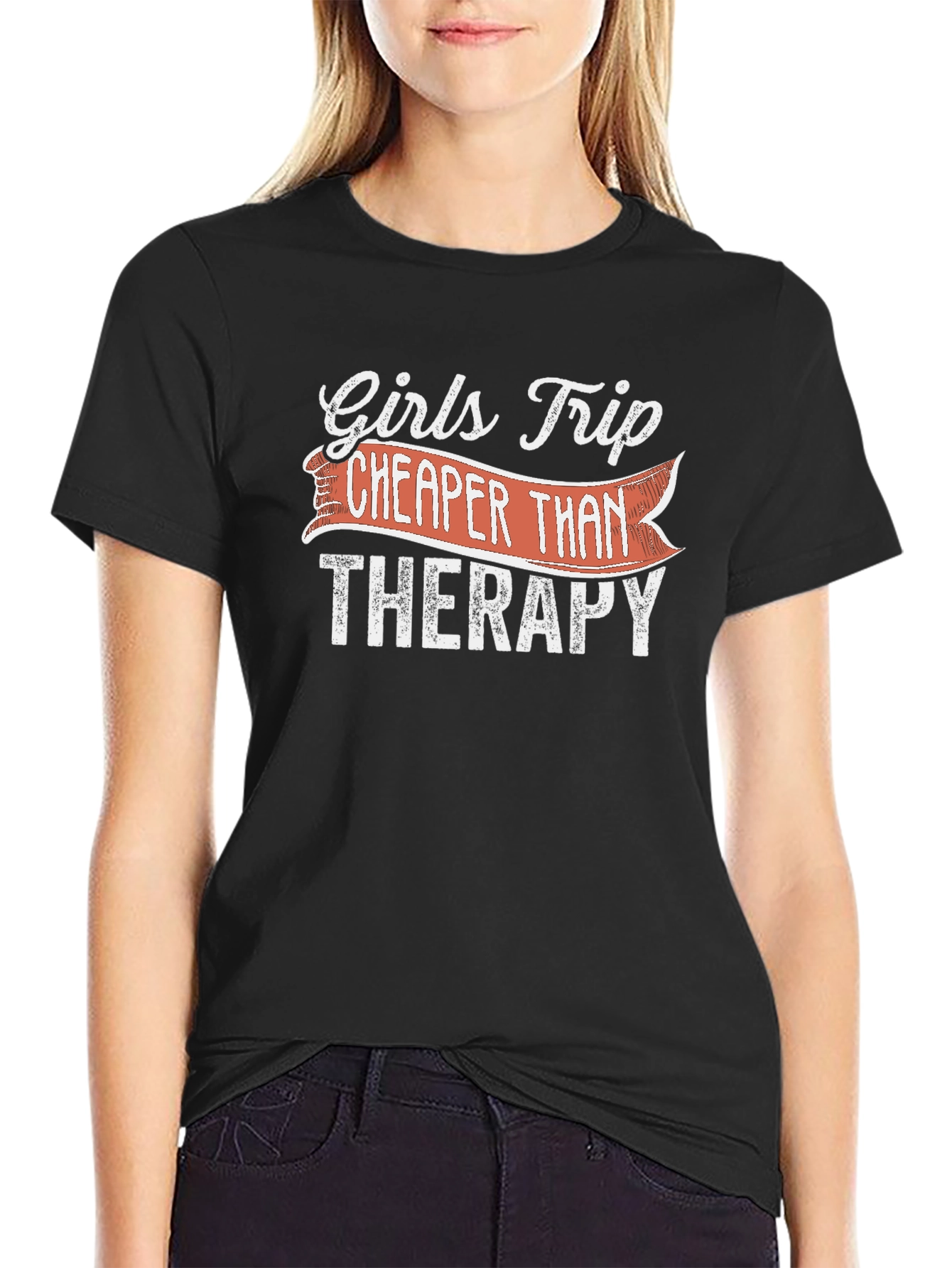 Black Girls Trip Cheaper Than Therapy Black T-Shirt view 2