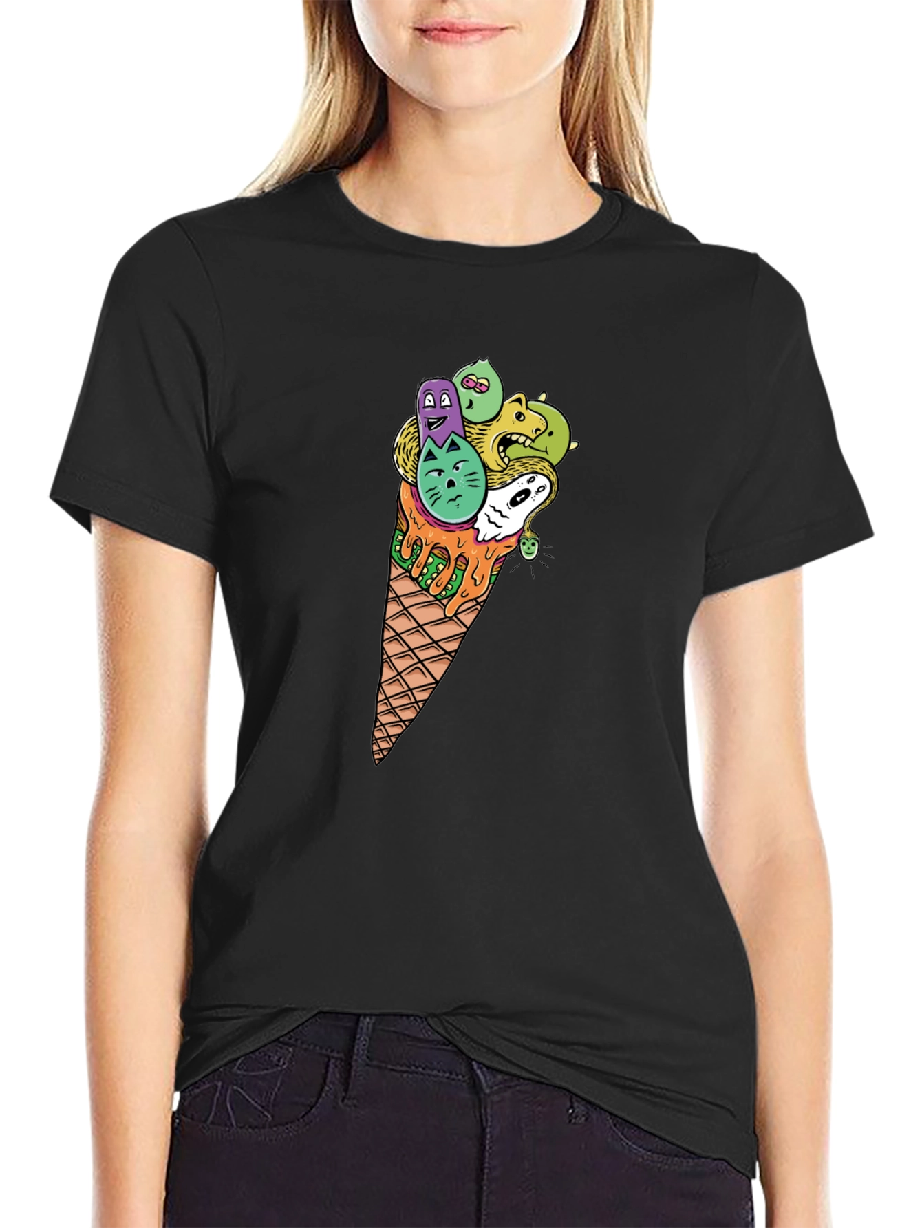Black Funky Ice Cream Cone Graphic Tee - Black view 2