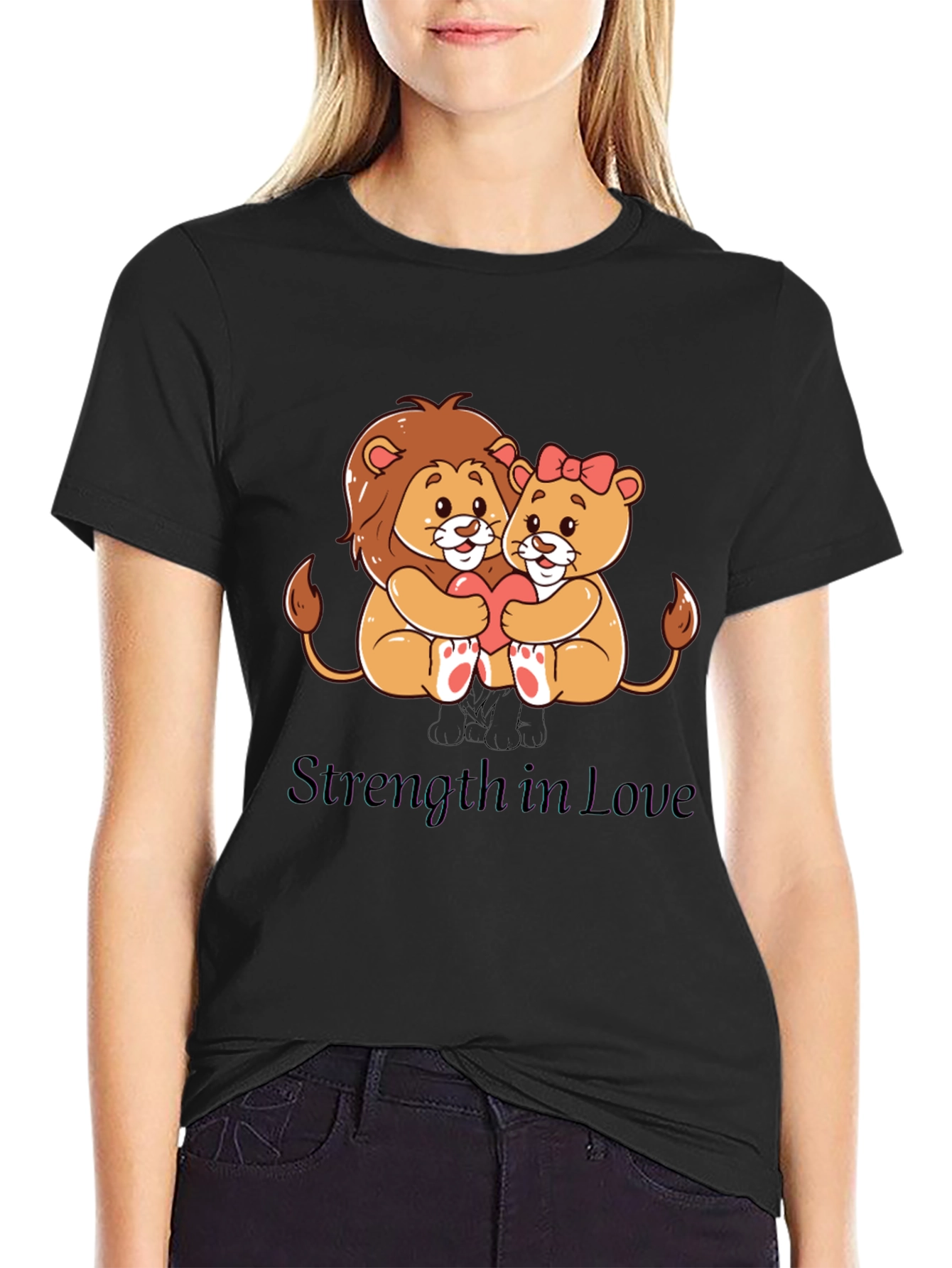 Black Lion Love T-Shirt - Strength in Love Design view 2