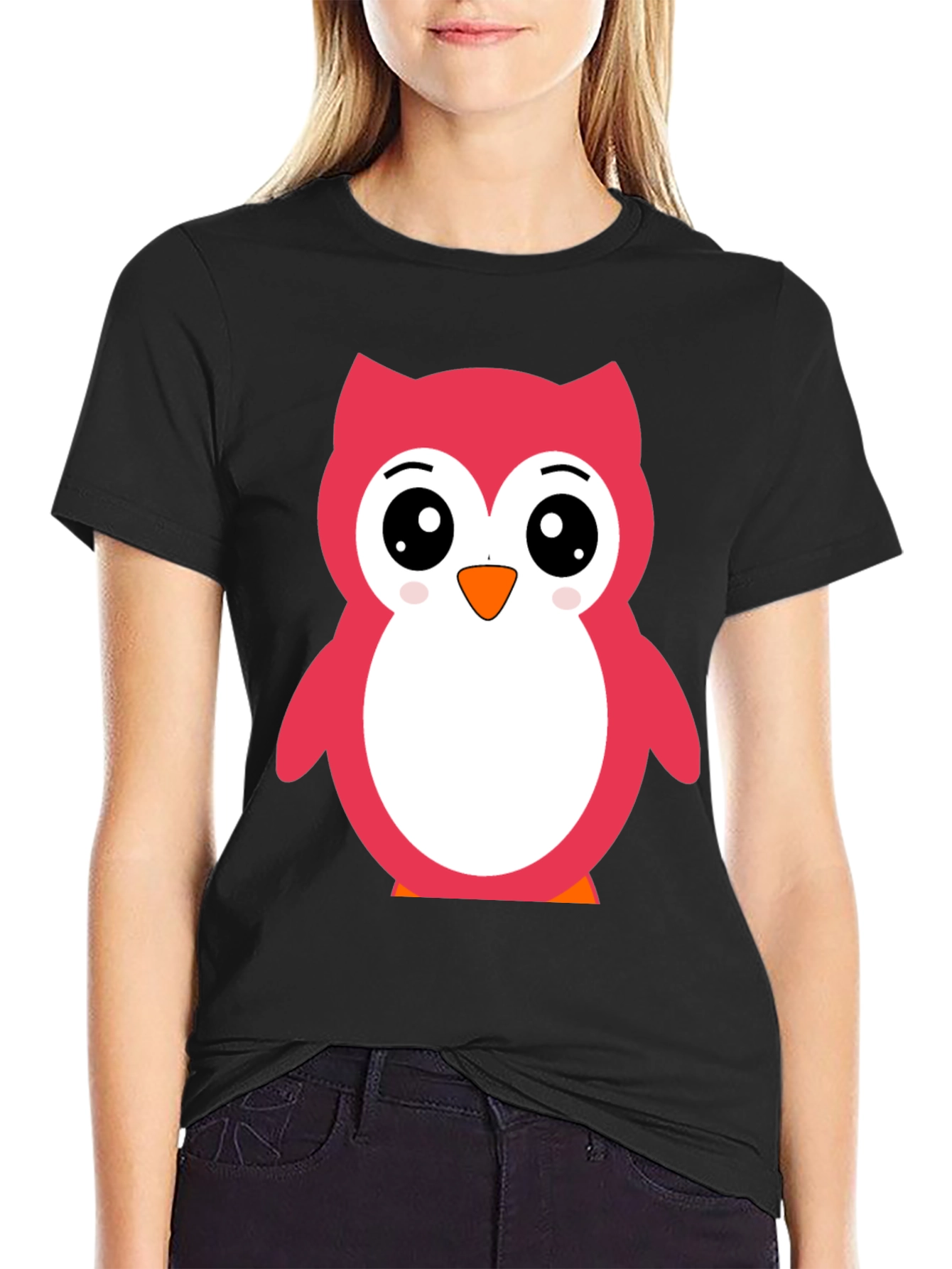 Black Cute Owl Graphic Tee - Soft Cotton Comfort view 2