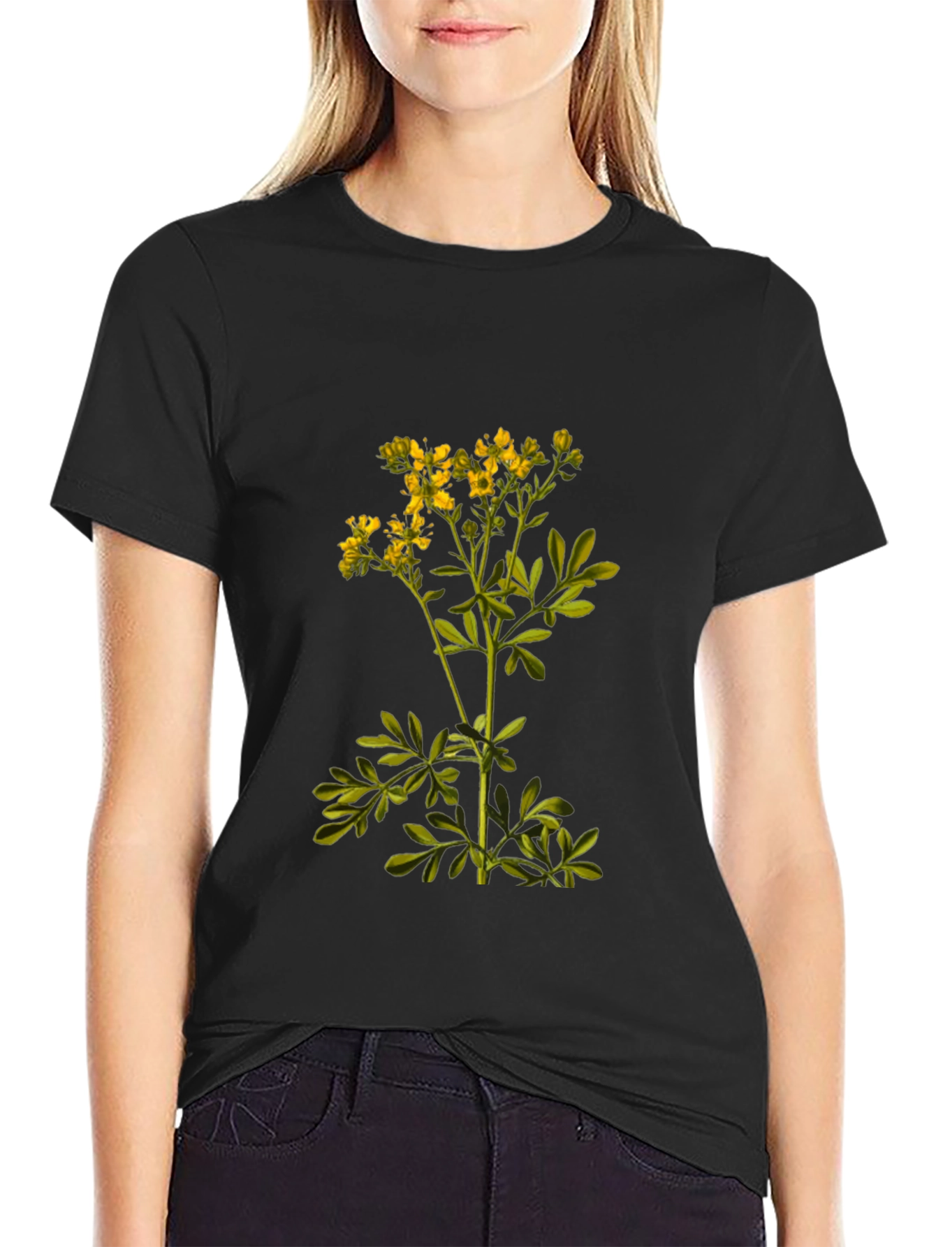 Black Botanical Print Black T-Shirt view 2