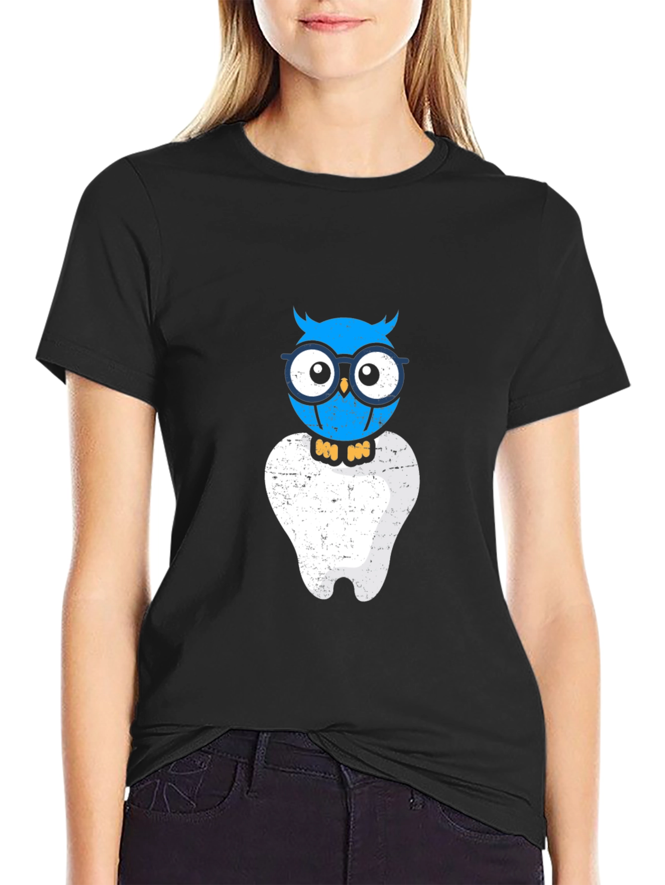 Black Funny Owl Dentist T-Shirt view 2