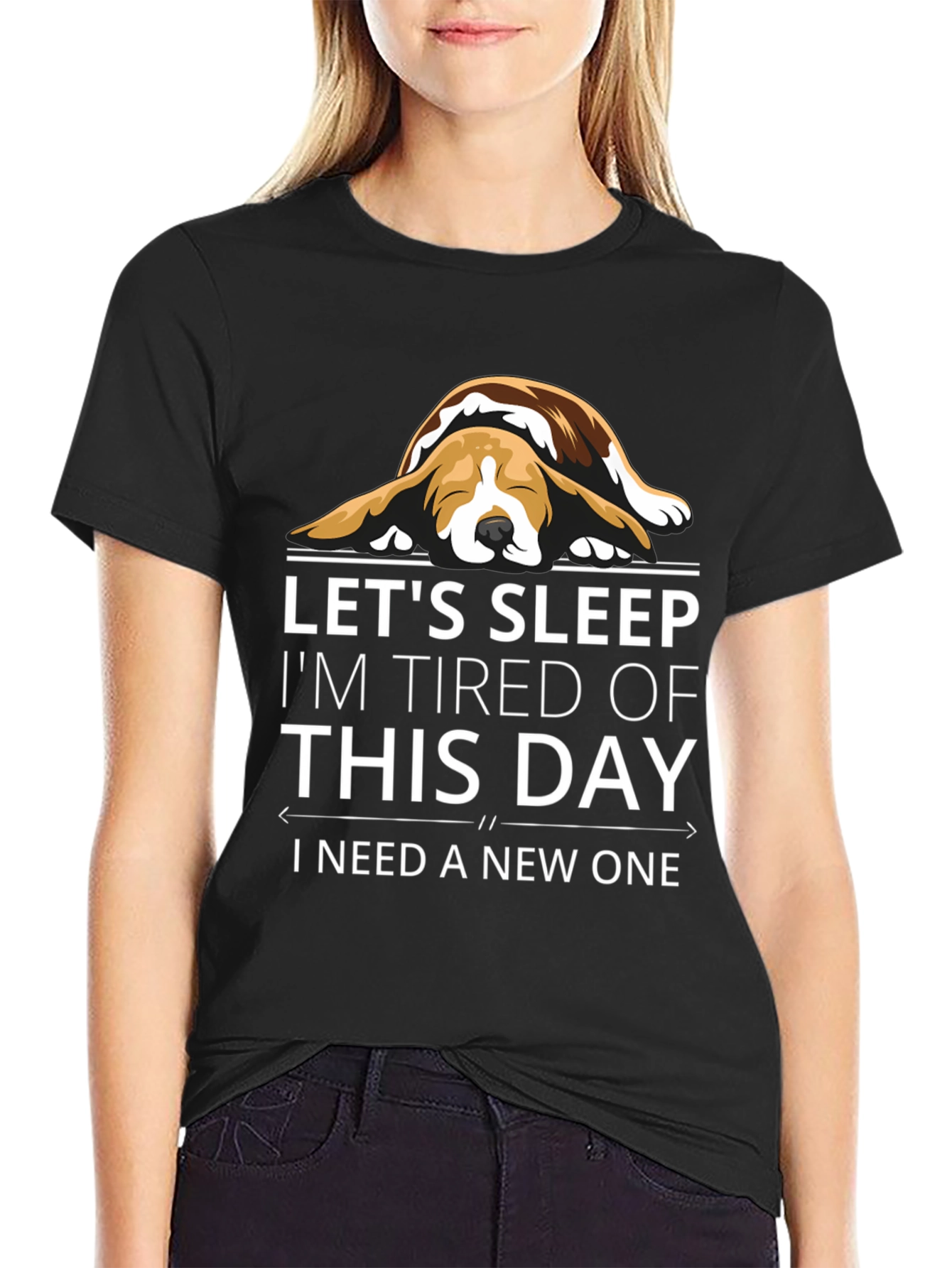 Black Let's Sleep Funny Dog T-Shirt view 2