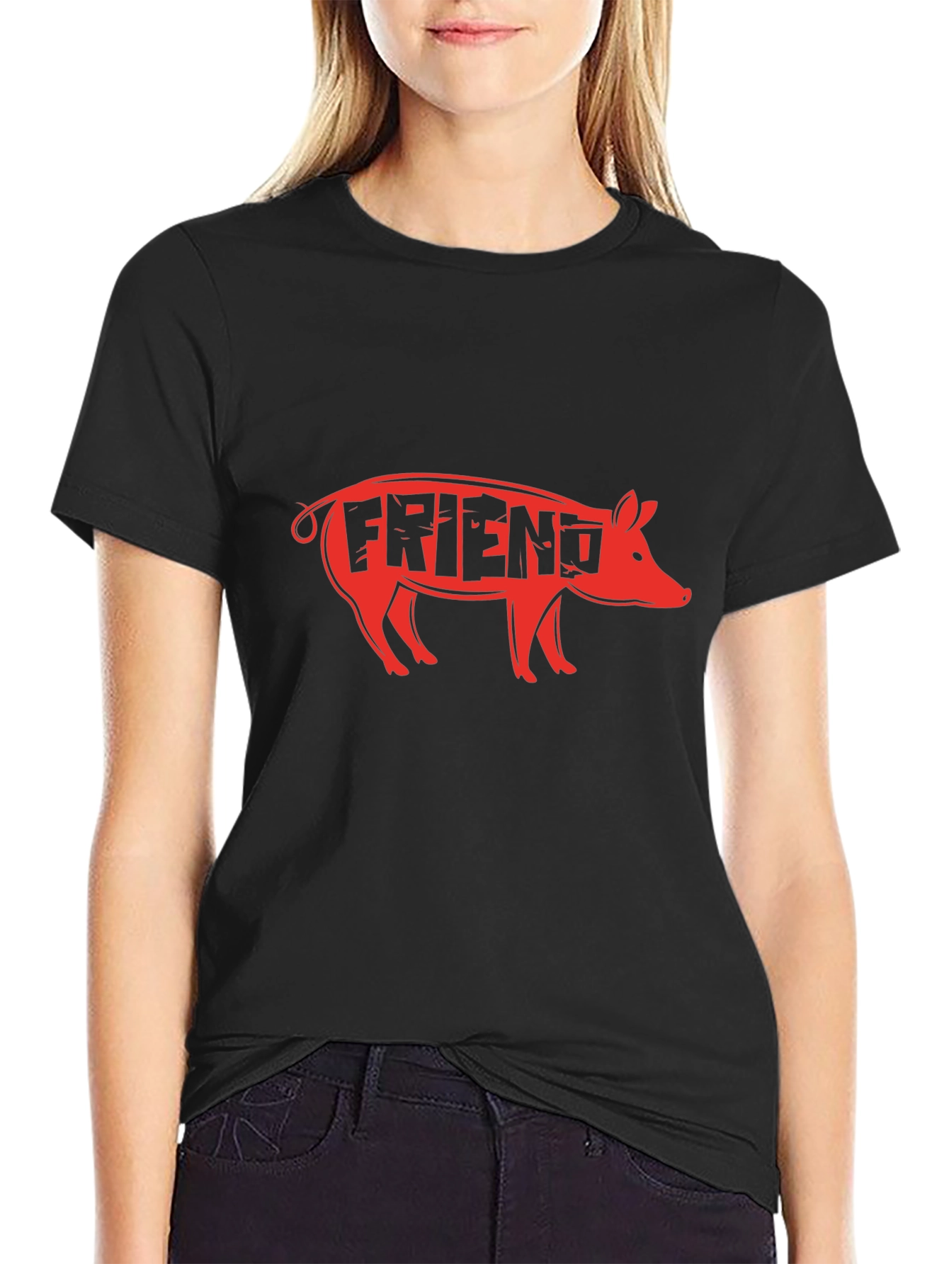 Black Pig Friend Graphic Tee - Black Unisex Shirt view 2