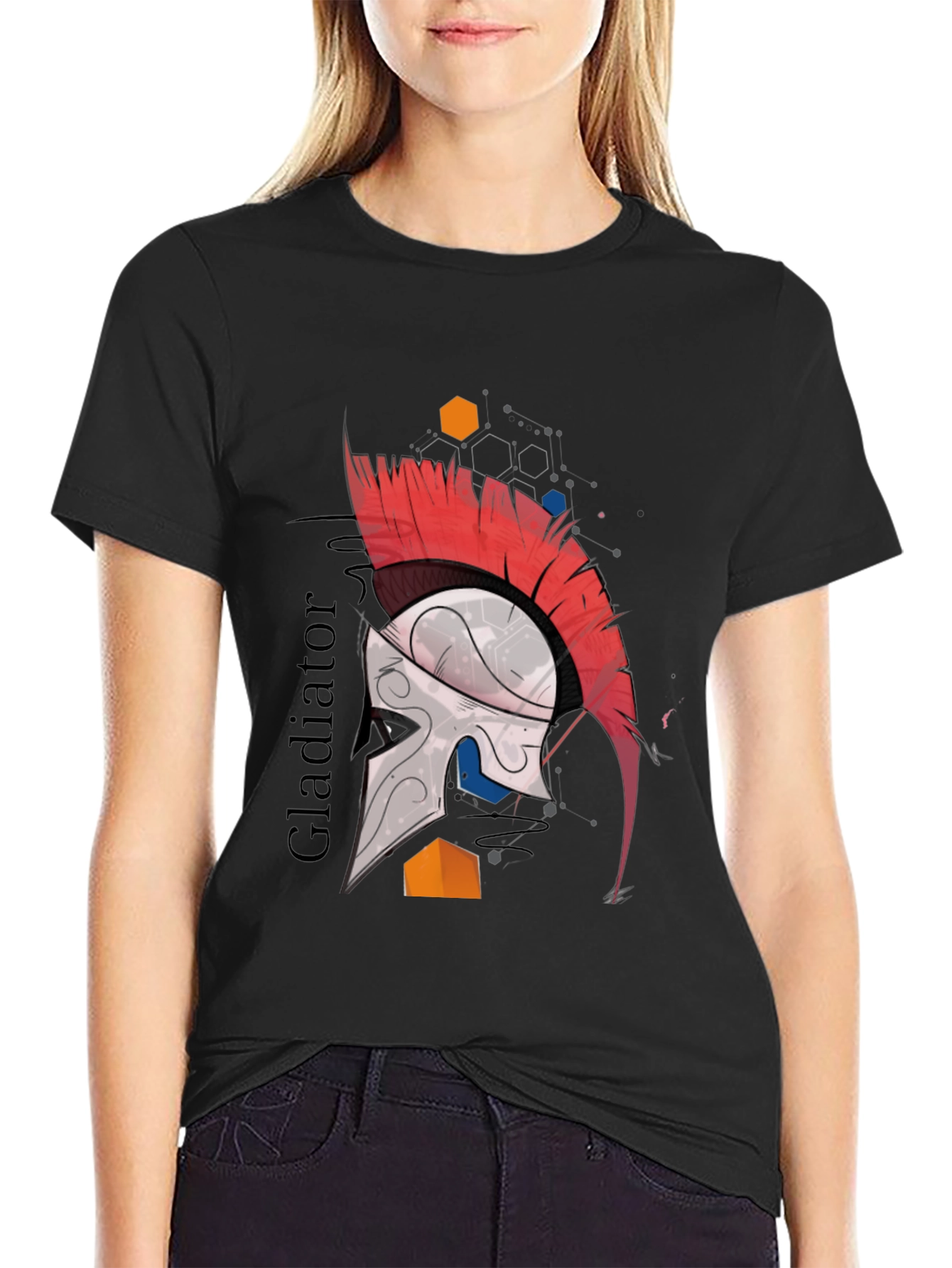 Black Gladiator Helmet Graphic Tee - Cool Warrior Design view 2